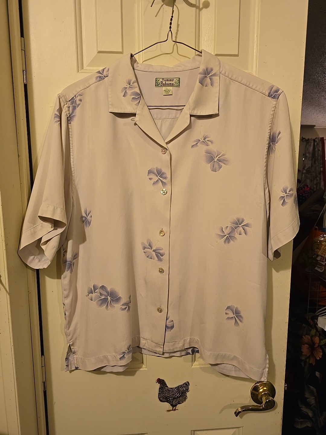 vintage womens tommy bahama 100% silk embroidered pale pink purple flowers…