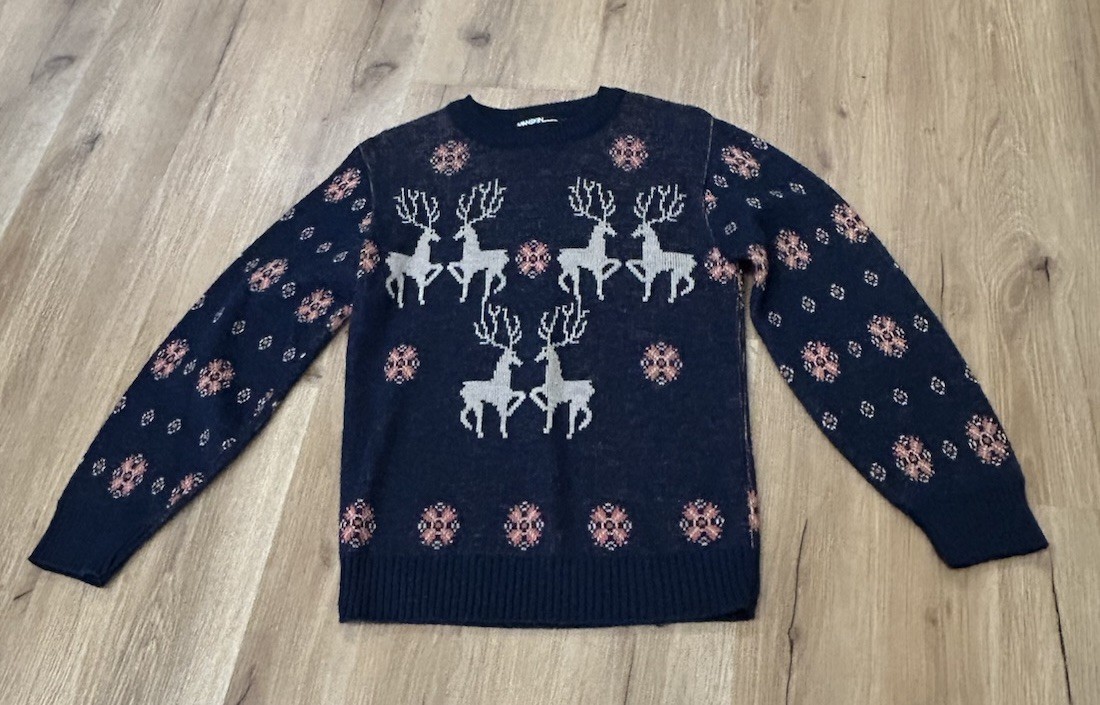 Vintage 1940s Style Knit Reindeer Sweater Snowflake Nordic Ski Womens M