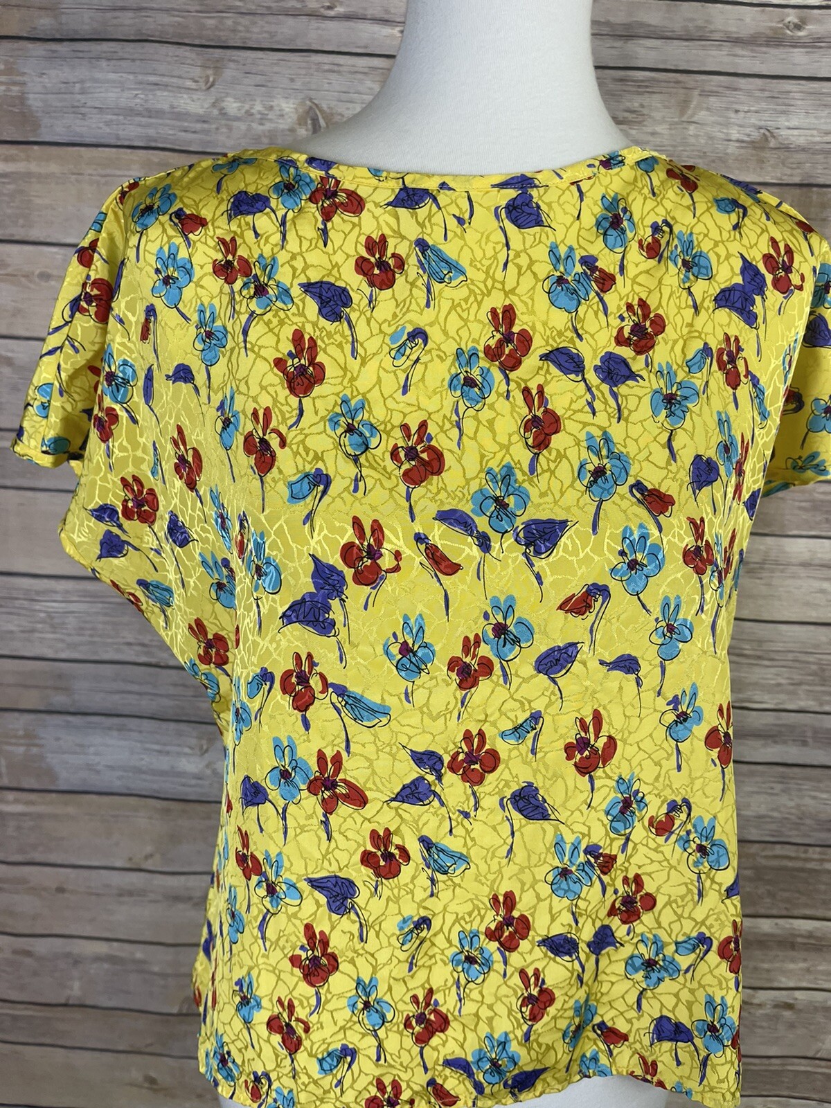 Vintage Stuart Lang Size 16 Floral Blouse Yellow Boxy Fit Cottage Core Button