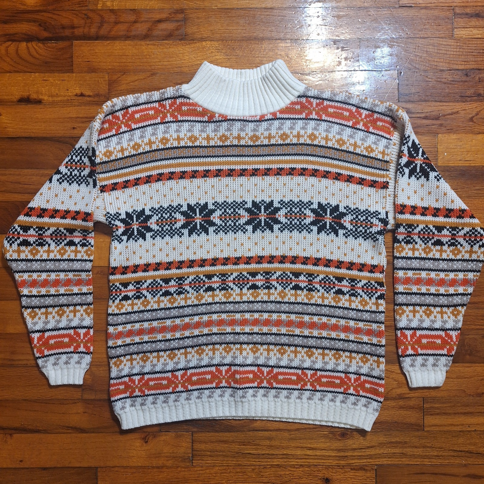 Vintage 80’s Croquet Club Multi Pattern Sz M Mock Turtleneck Acrylic Sweater