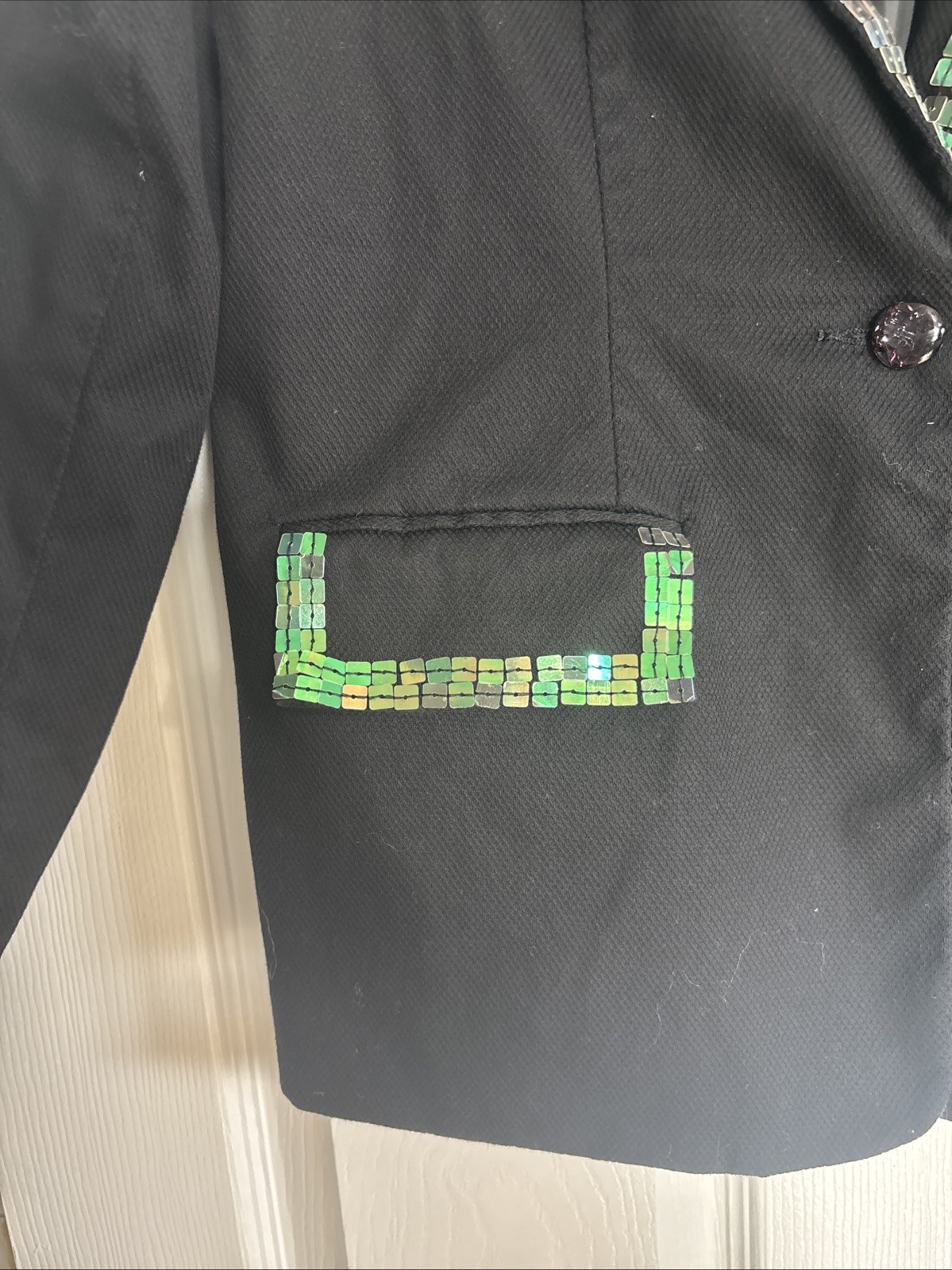 Vintage Quaker Factor Black Blazer with Green Holographic Trim