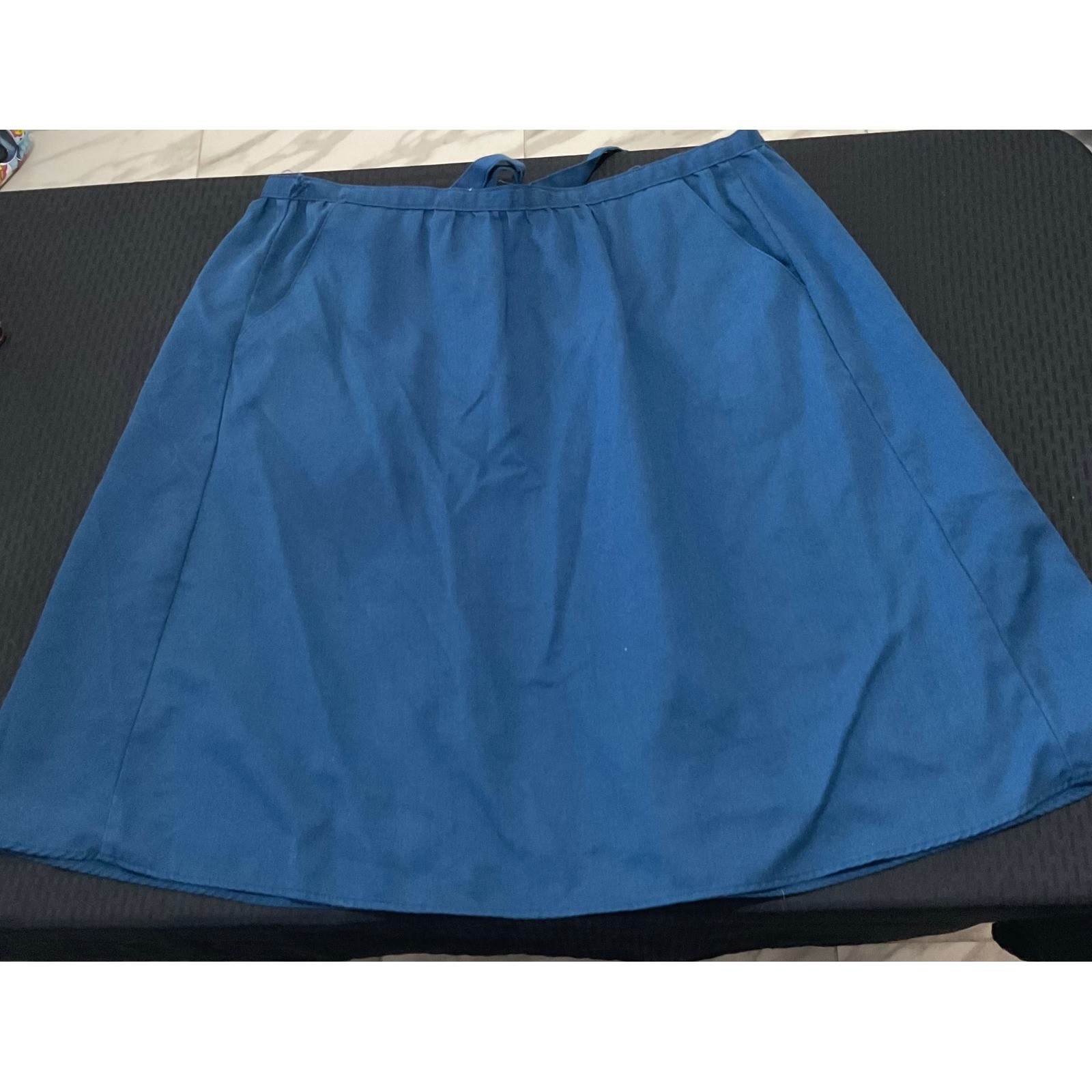 Vintage Carriage Court Teal Blue Wrap Back A-Line Skirt Pockets Made in USA 16