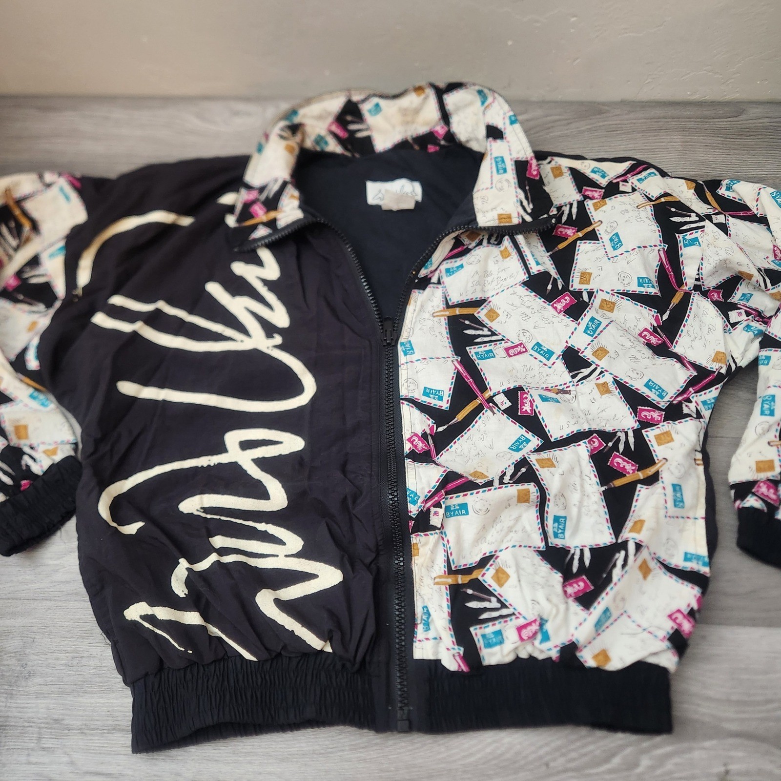 Vintage William Serbin Jacket Size M Abstract Art Zip Up Made in USA Bomber Mail