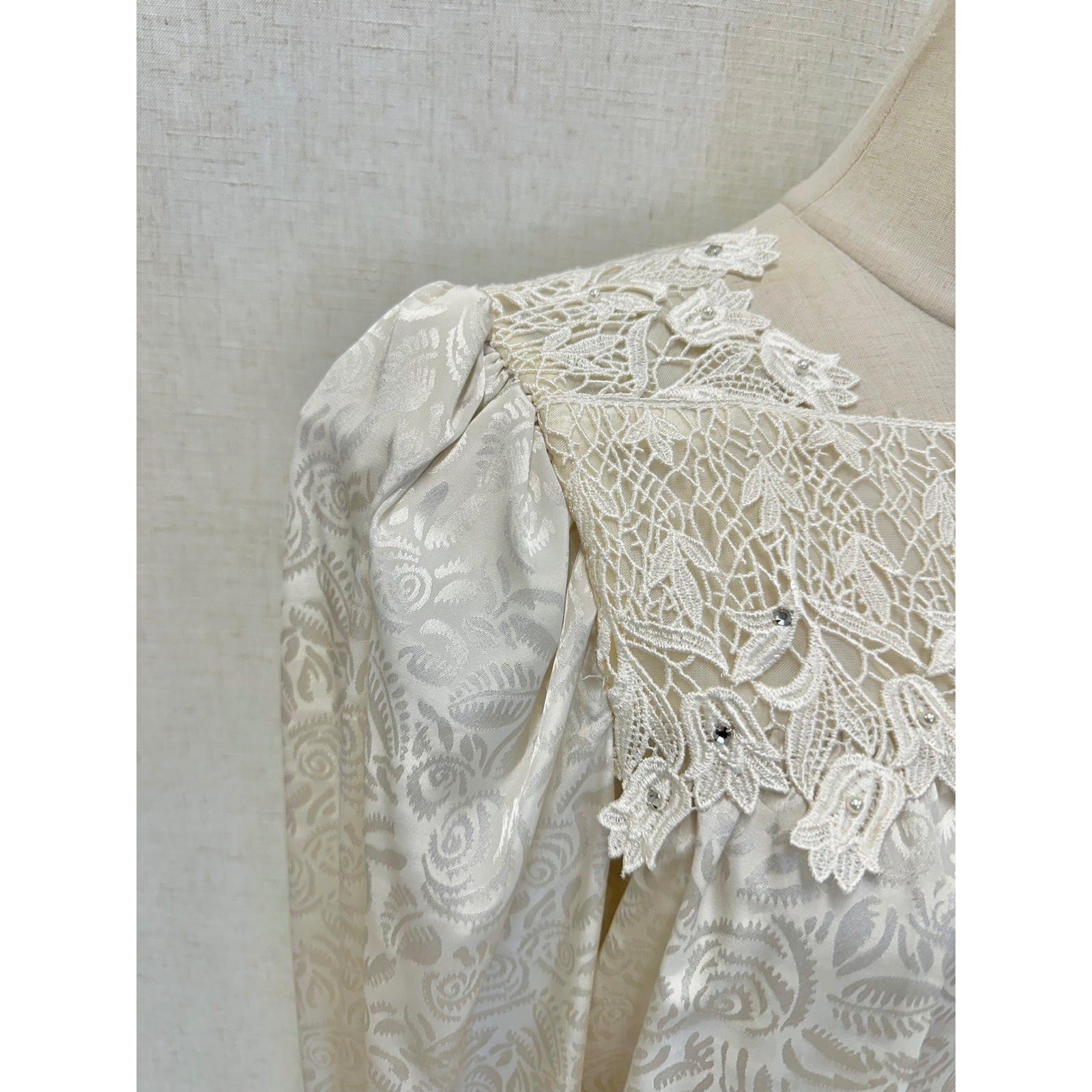 Cachet Bari Protas Floral Damask Lace Drop Waist Dress Womens 12 Cream Ivory 80s