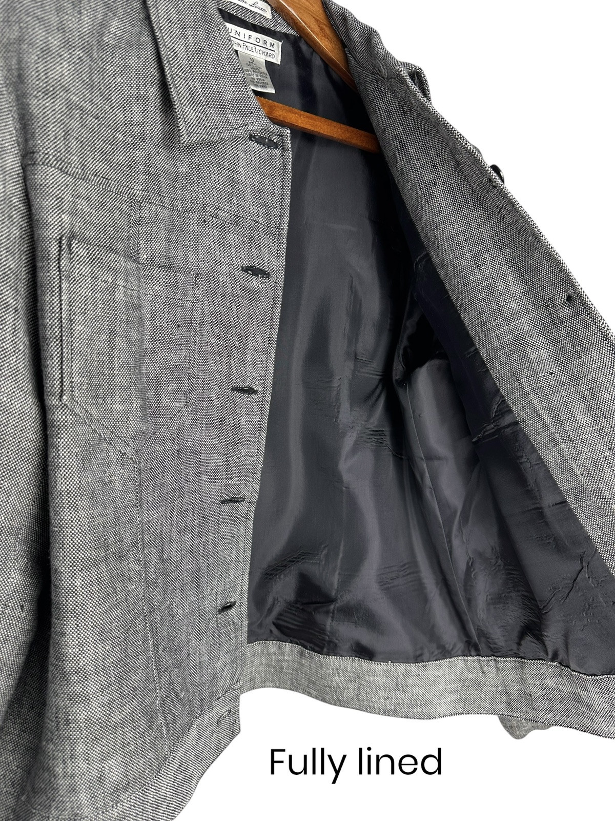 Vintage Pure Linen Jacket Women’s Sz 10 Gray Button Uniform by John Paul Richard