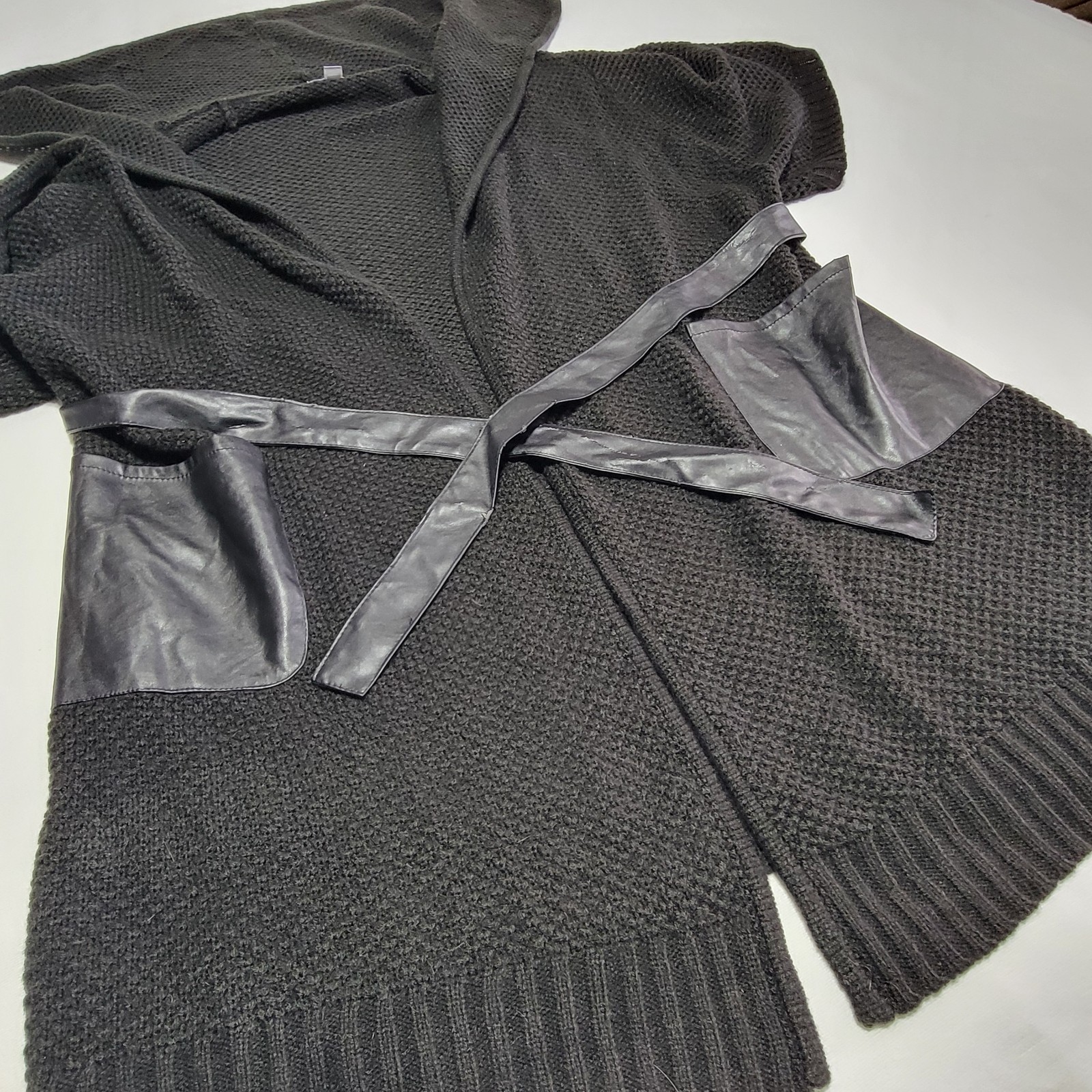 Y2K Gothic Black Knit Cardigan Loose Sweater Women Size L Wrap New York Company