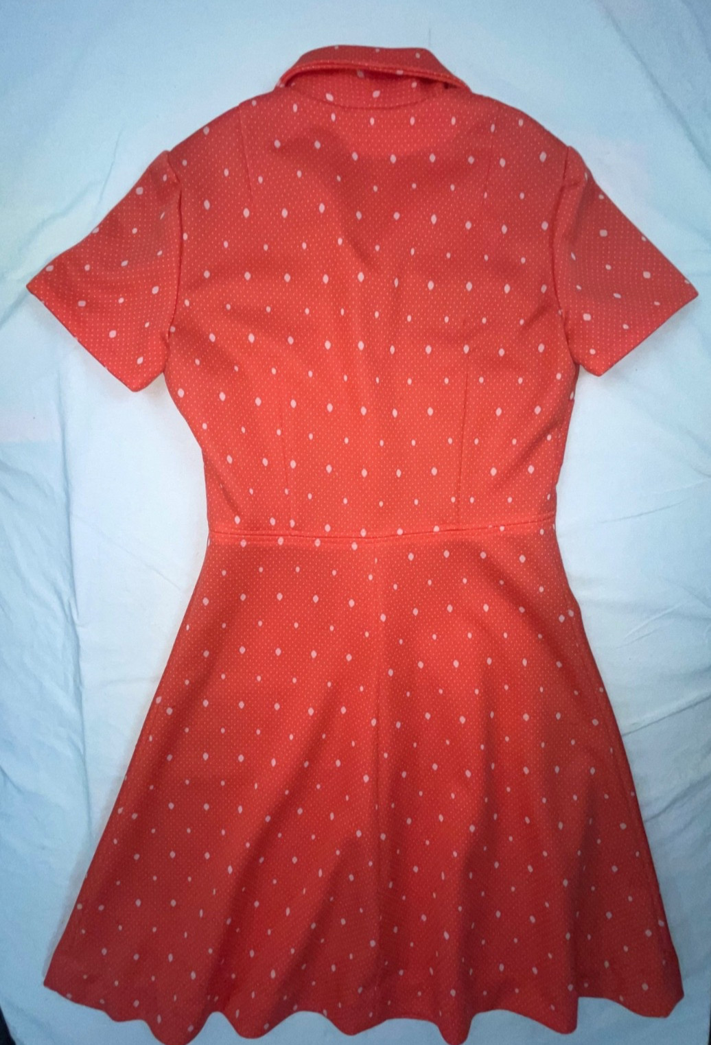 VTG 60S 70S WOMENS M POLYESTER RED POLKA DOT DISCO RETRO MOD ZIP FRONT DRESS