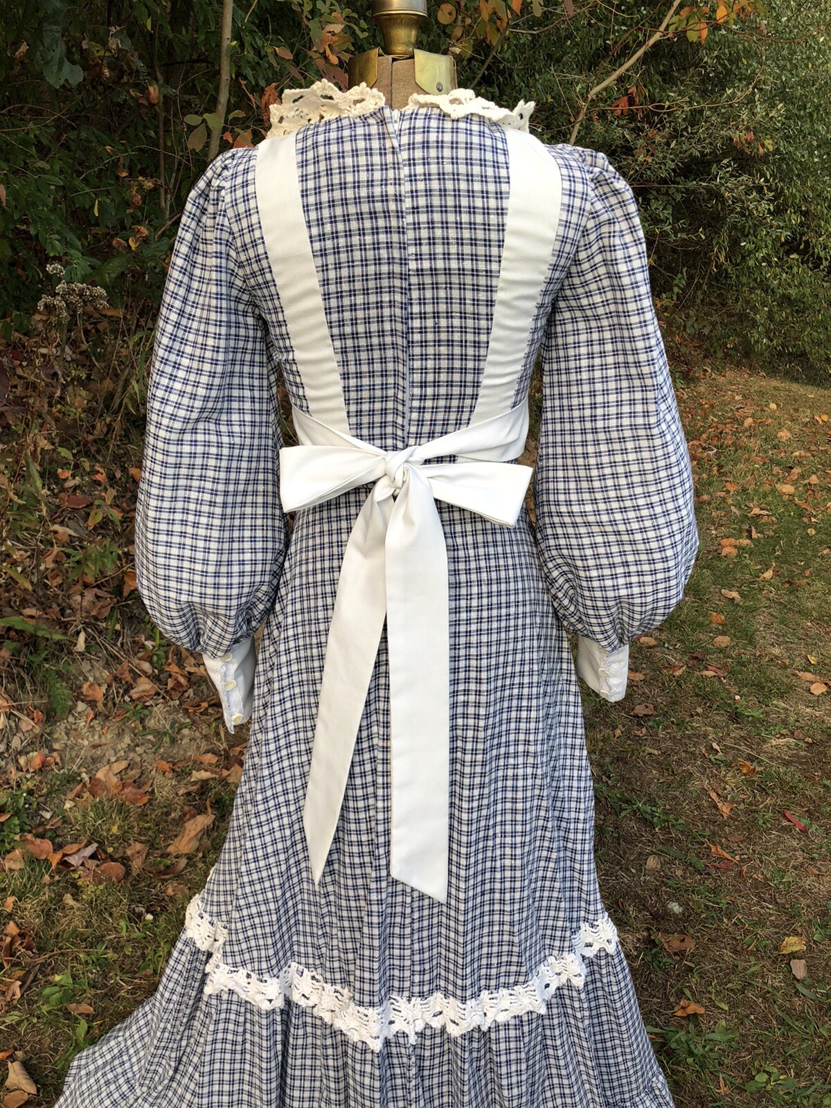 VTG 1970s GUNNE SAX Renaissance Revival GINGHAM JULIET MAXI-DRESS Lace-Up Bodice