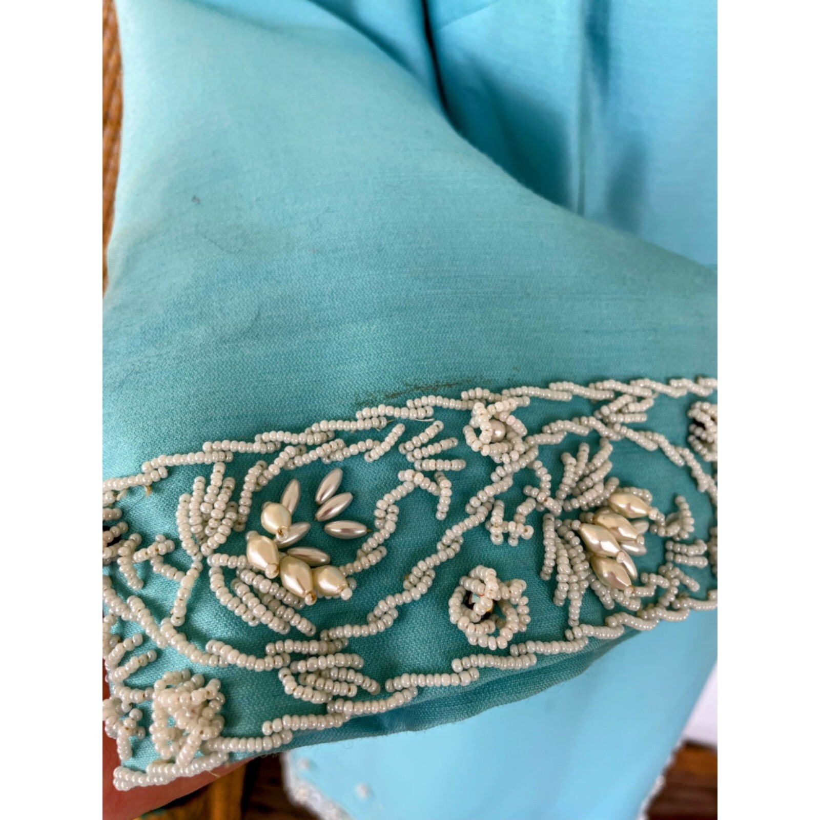 Vintage 1960s Blue Heavy Beaded Silk/wool Blend Midi Dress