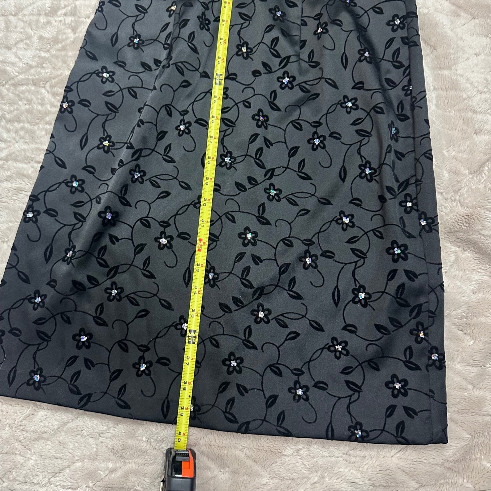 City Triangles Vintage Y2K Black Flocked Floral Rhinestone Halter Dress Sz 9/10