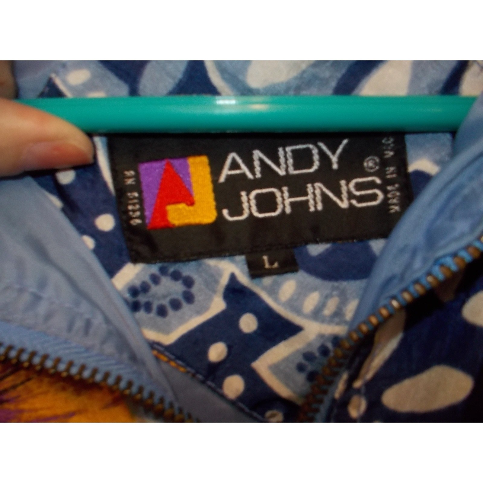 Vintage Andy Johns Floral Mixed Print Zip Up Windbreaker Jacket Blue Womens L