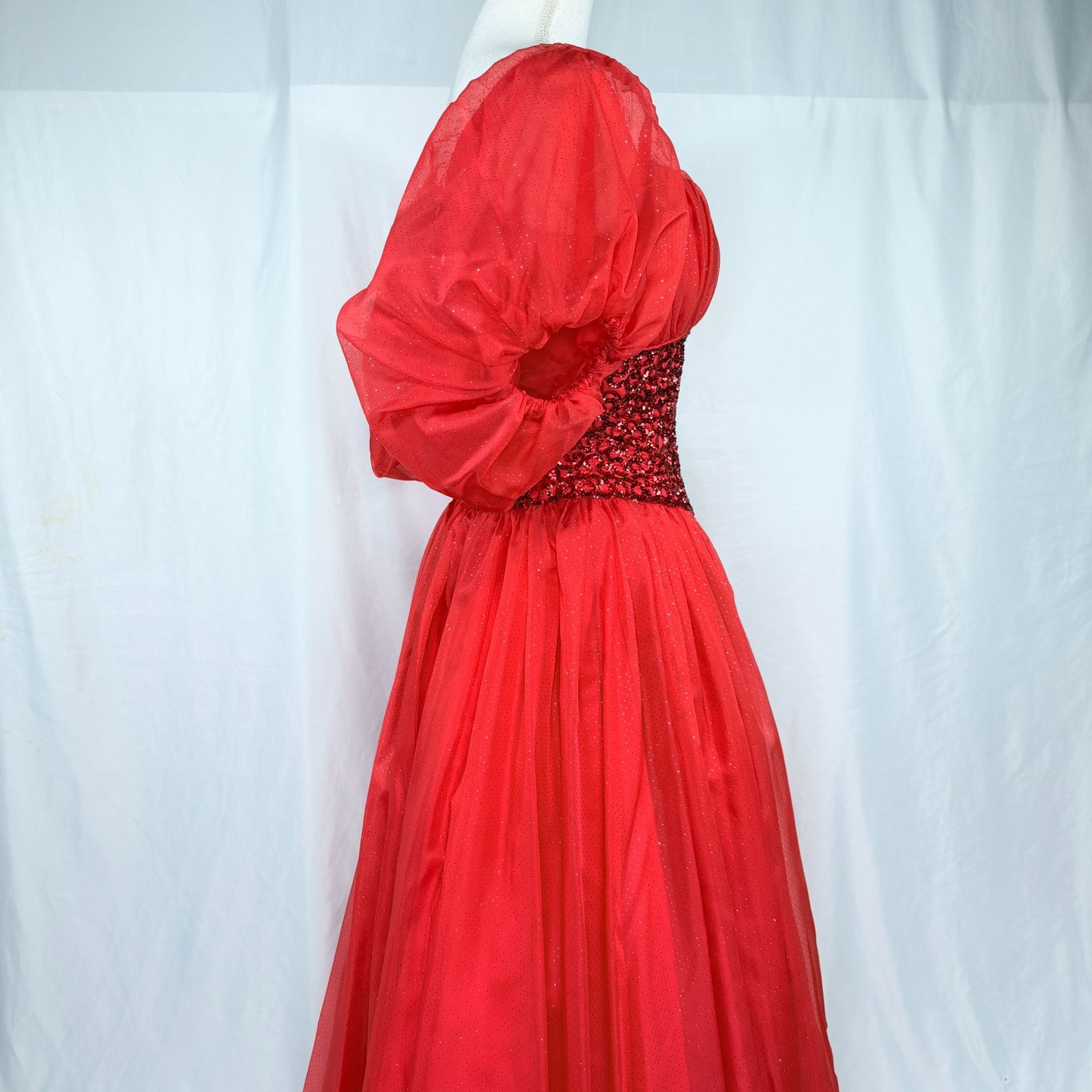 Vintage Mike Benet Red Off the Shoulder Ball Gown Style Gown Dress 8 / Small 25″