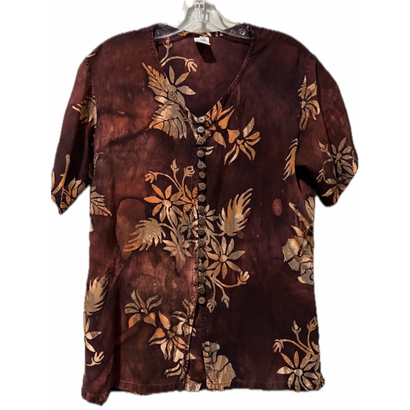 La Luna Loca Medium Floral Short Sleeve Vintage Hawaiian Shirt Button Down B11