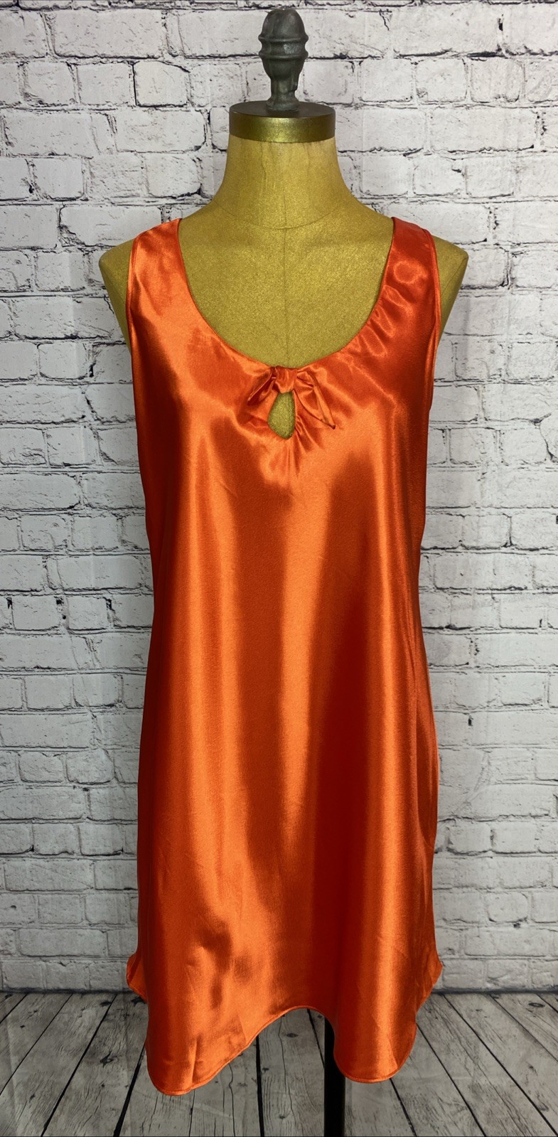Vtg California Dynasty Orange Shiny Liquid Satin Chemise Nightgown Large