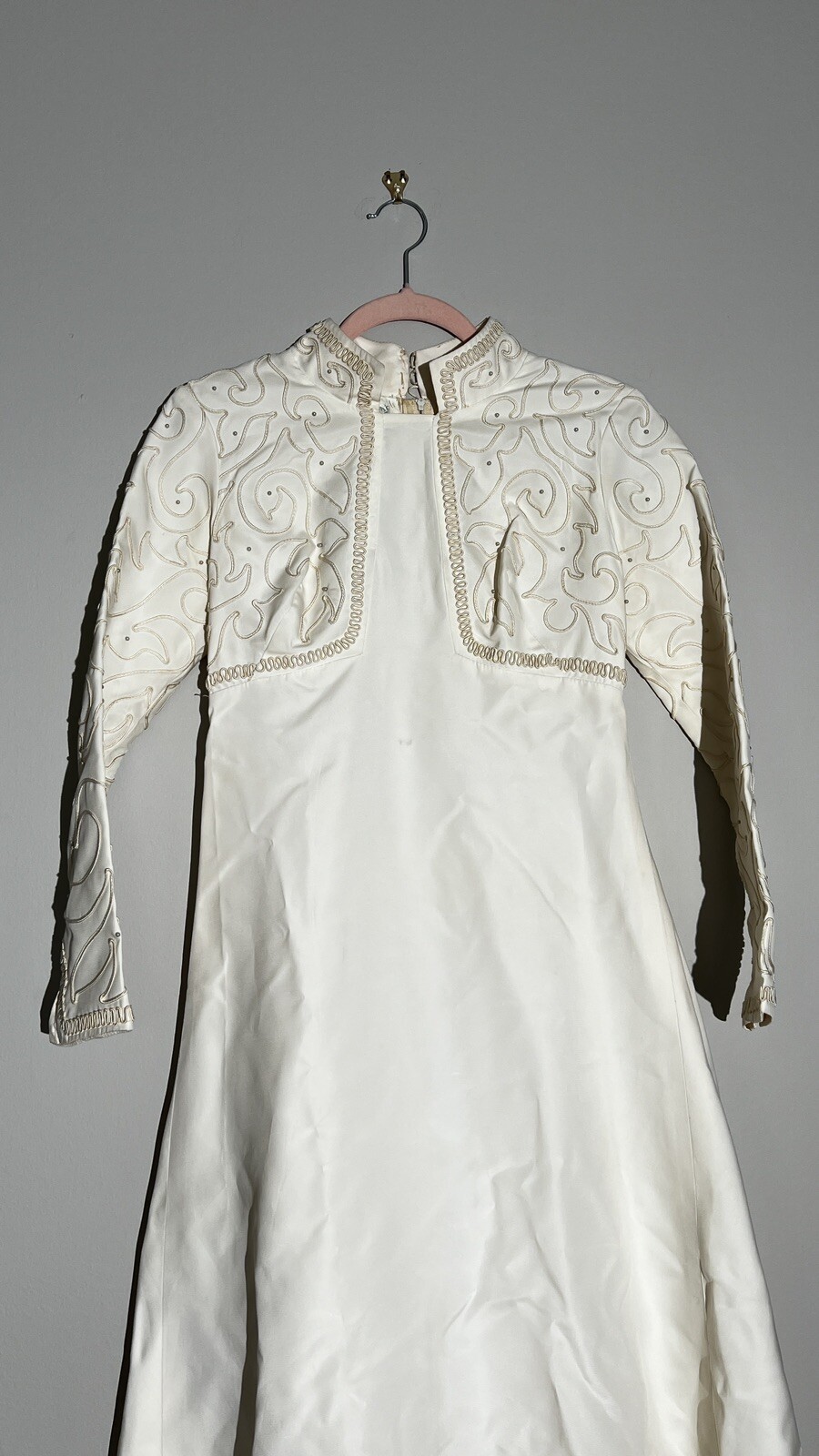 Vintage 1960s Bridal Originals Mod Mandarin Collar Wedding Dress Gown Train S/M