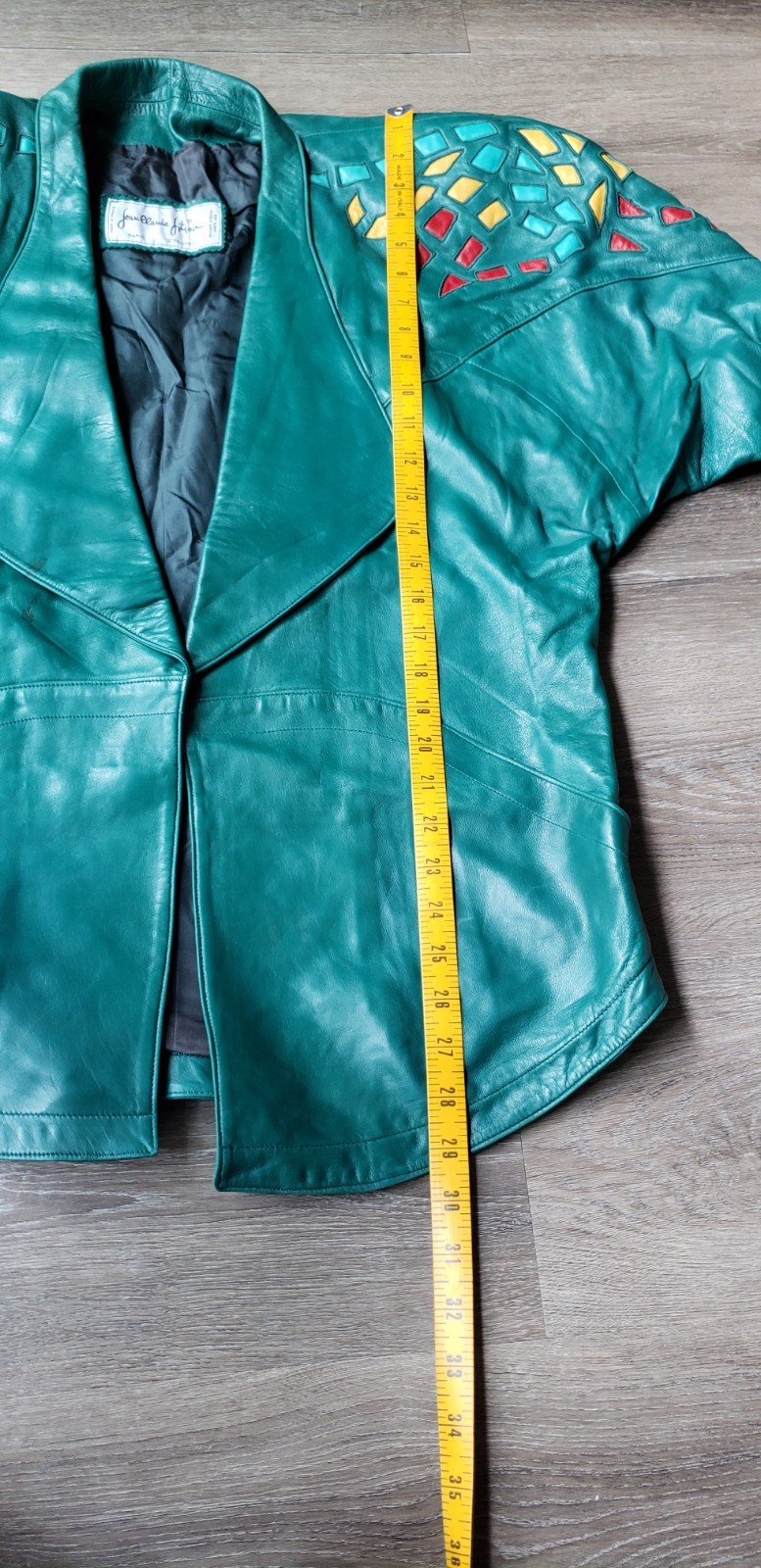 VTG 80s Jean Claude Jitrois Green Leather Jacket Sz 42 Designer Art FLAWS