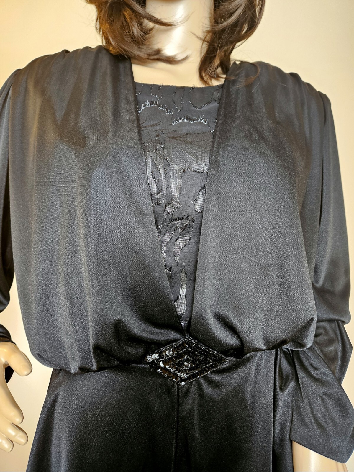 Vintage BOSTON MAID Rich Widow Black Sequins Peplum Cocktail Dress 12 M 8 10
