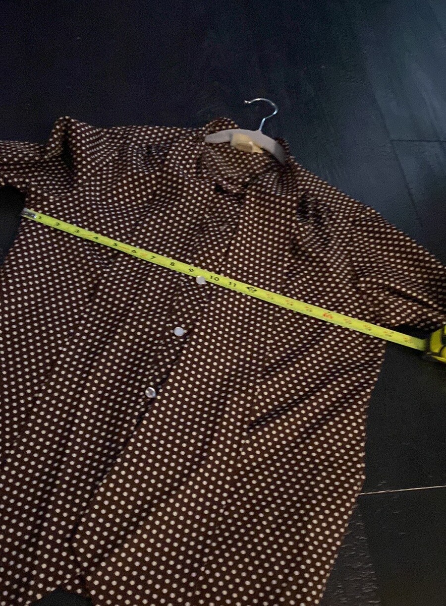 Lee Mar Blouse Women’s Vintage Size 12 Polka Dots Brown White VTG