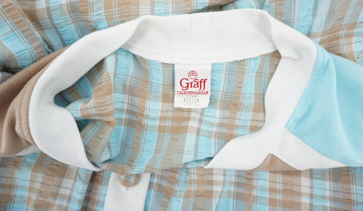 Vintage Graff California Wear Cardigan Light Jacket Blue Brown Plaid Women’s Med