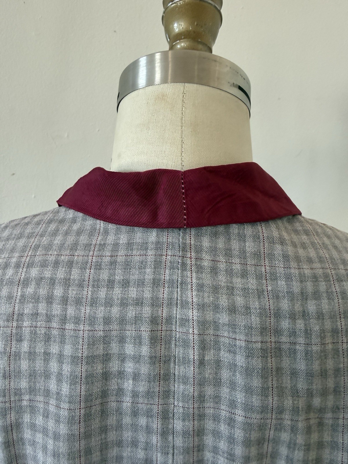 1940s Plaid Rayon Structured Peplum Jacket/Bodice Top W/ Contrast Faille Trim S