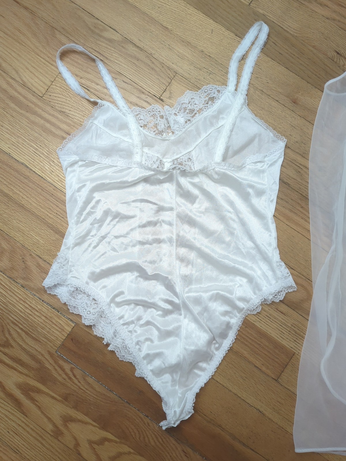 Vintage Inner Most Lace White Nylon Teddy Size Medium W/Sheer Robe