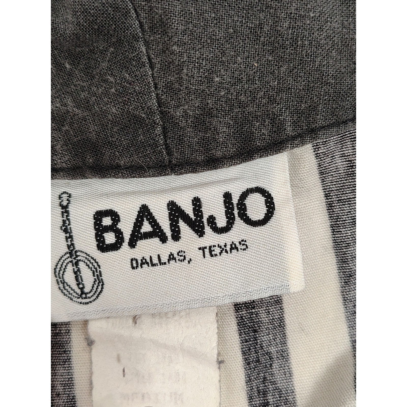 Banjo Dallas Texas Vintage Striped Cropped Vest Grey Shawl Collar Medium