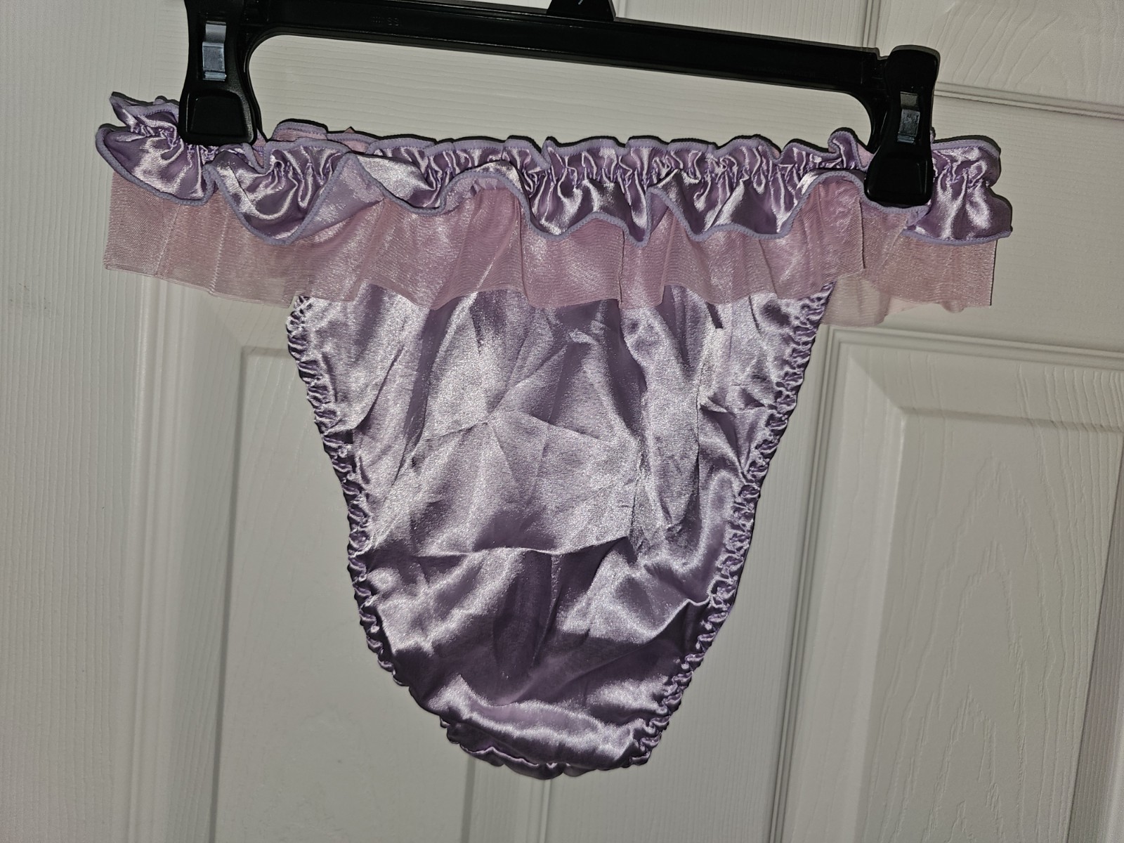 Vintage Girly Glossy Satin String Bikini Panties. Size Large