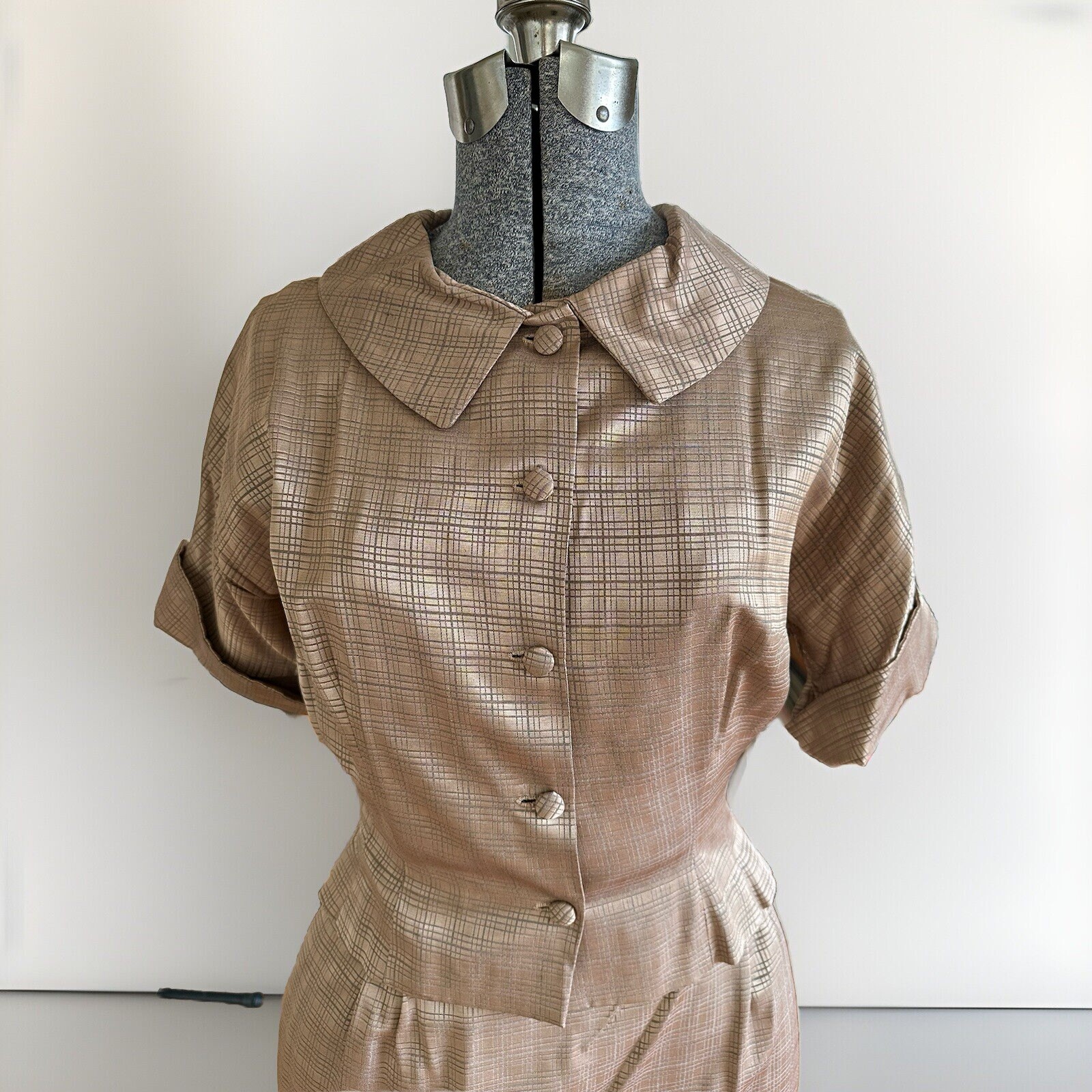 Vintage 1940s Satin 2-Piece Dress with Pencil Skirt and Peplum Top Women’s Suit
