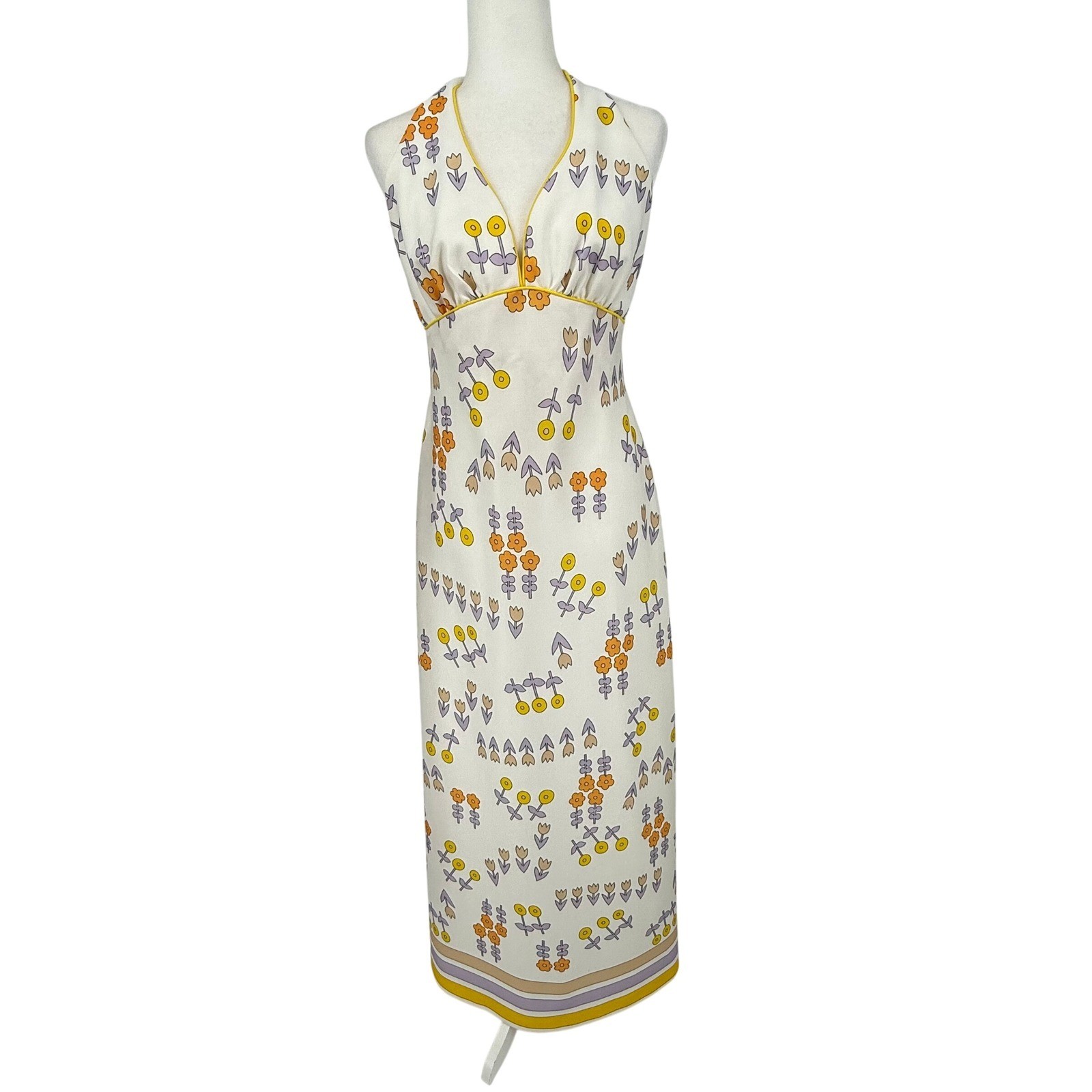 Julie Miller Vintage 70s Floral Halter Maxi Dress Womens XS White Yellow Good