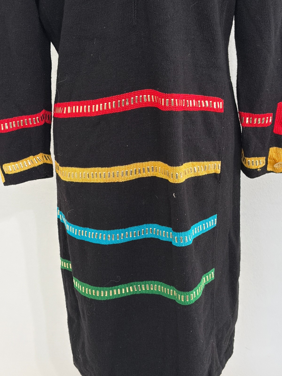 Jennifer Roberts Women Black Wool Knit Sweater Dress Vintage 16 W Plus 80s 90s