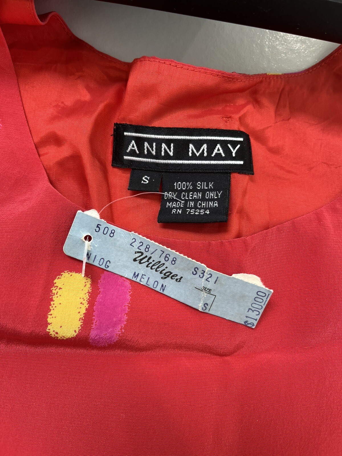 NWT Vintage 100% Silk Top crop Tank Ann May Pink And Yellow Size Small