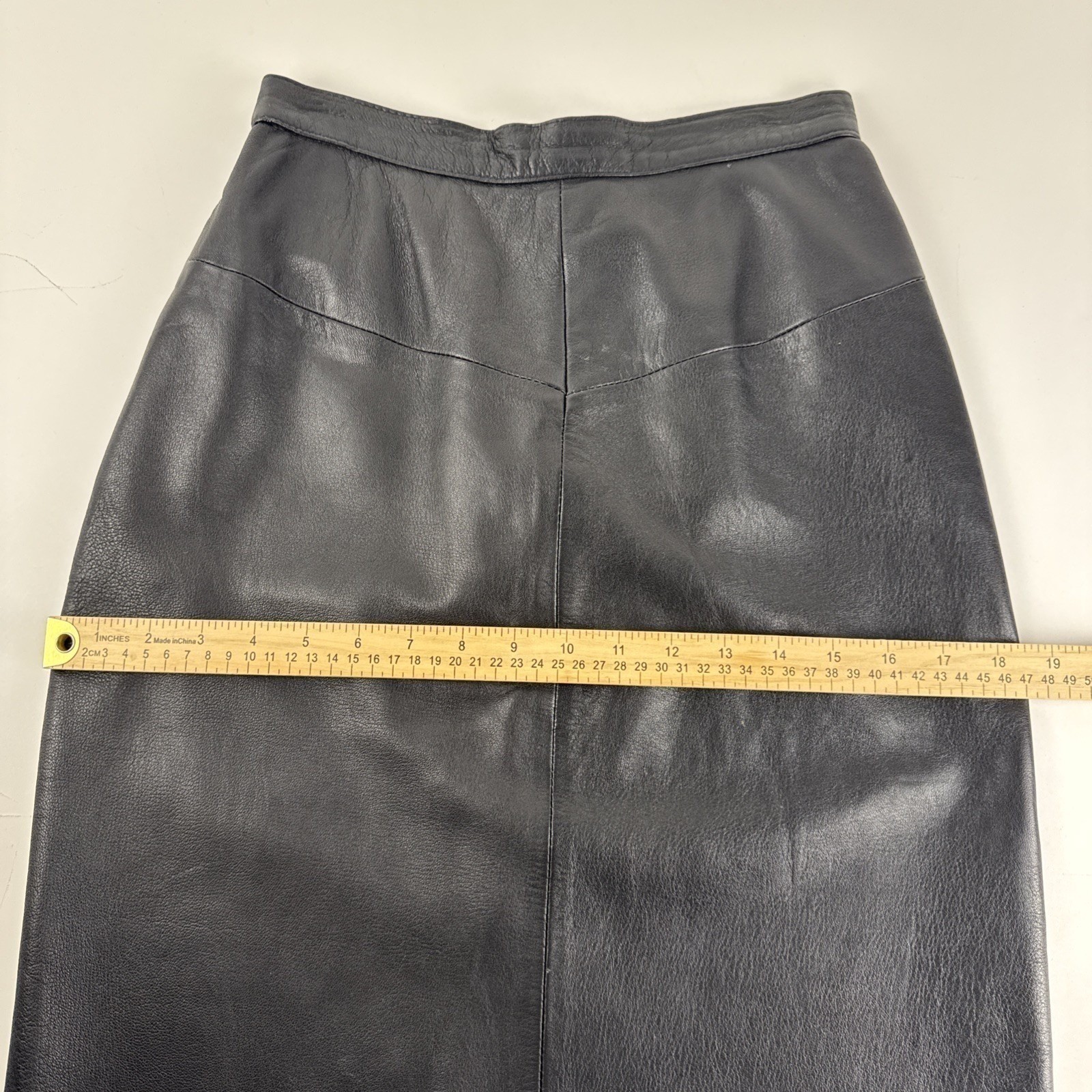 Forenza Leather Skirt Women 8 Black Vintage High Waist Pencil Midi Italy