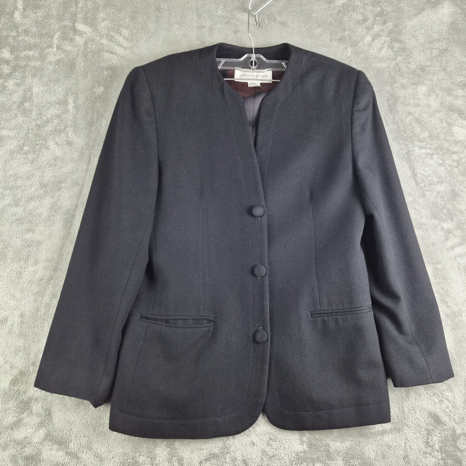 Vintage Jones New York Blazer Jacket Womens 10 Black Pure Wool Made In USA