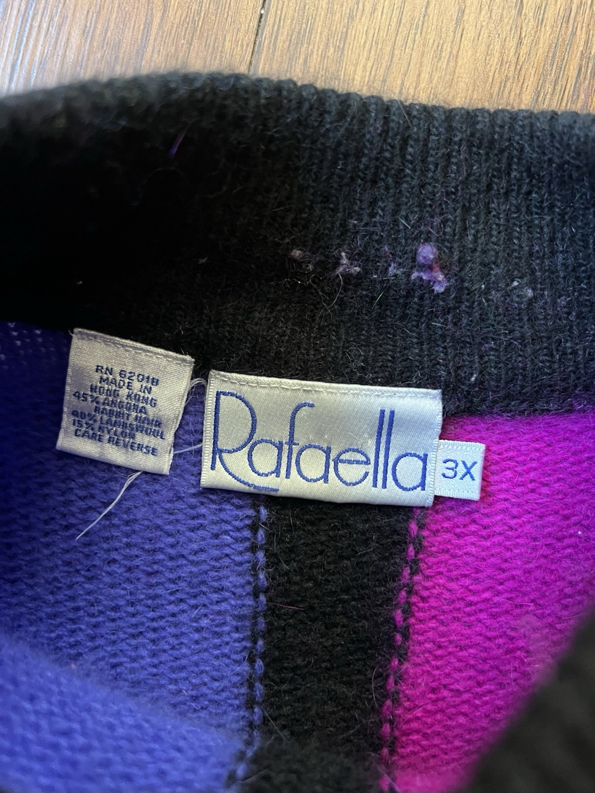 Vintage 80s Rafaella Sweater 3X Color Block Sweater Angora Lambswool Funky Retro