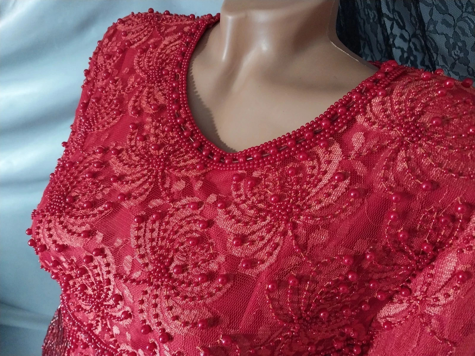 VTG FLAPPER BEADED FRINGE RAGTIME GATSBY 20S STYL RED SKIRT BLOUSE DRESS SET 42