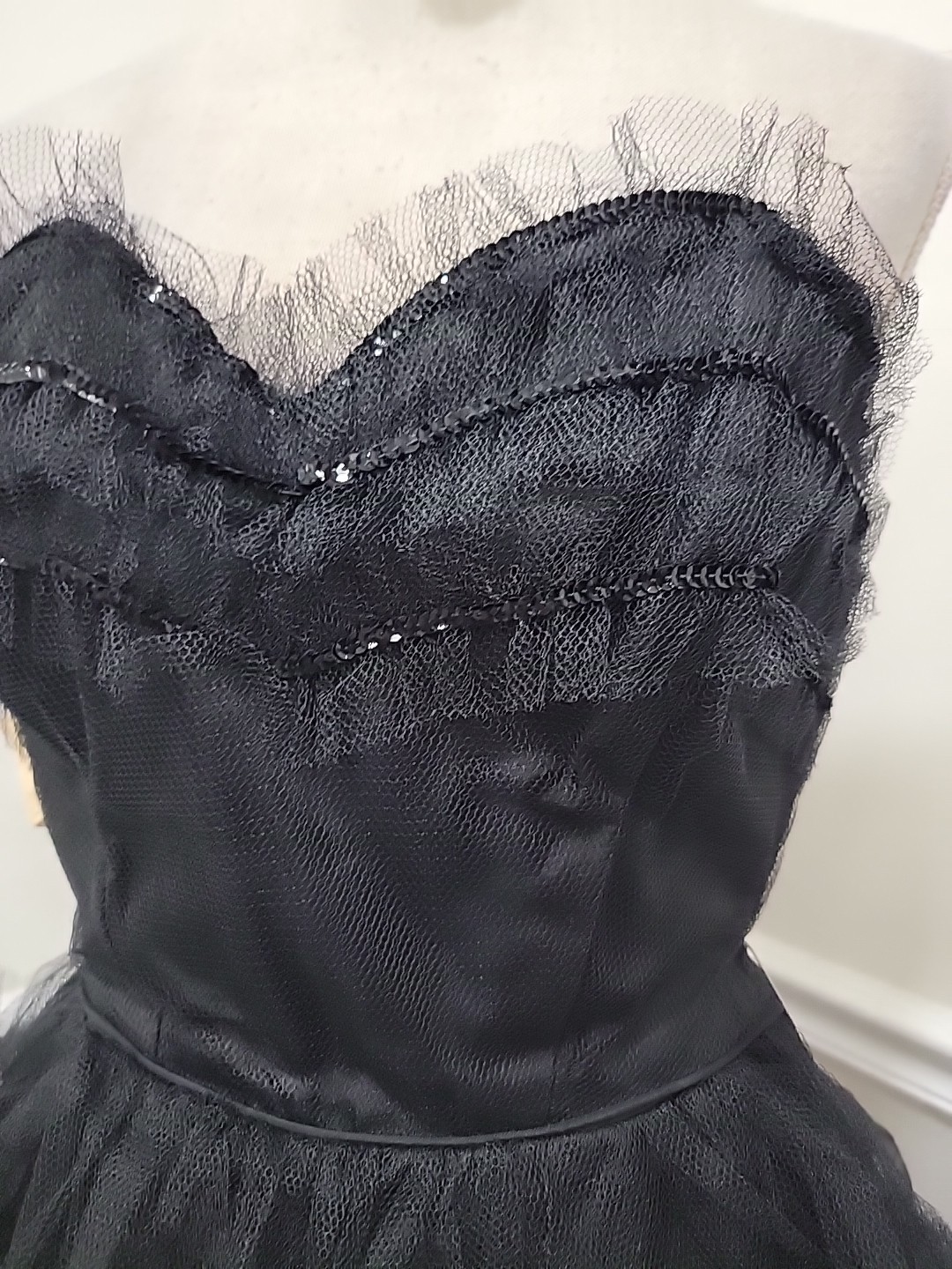 VTG 1950s Mid-Century Black Tulle Party Dress Nipped Waist New Look NWT