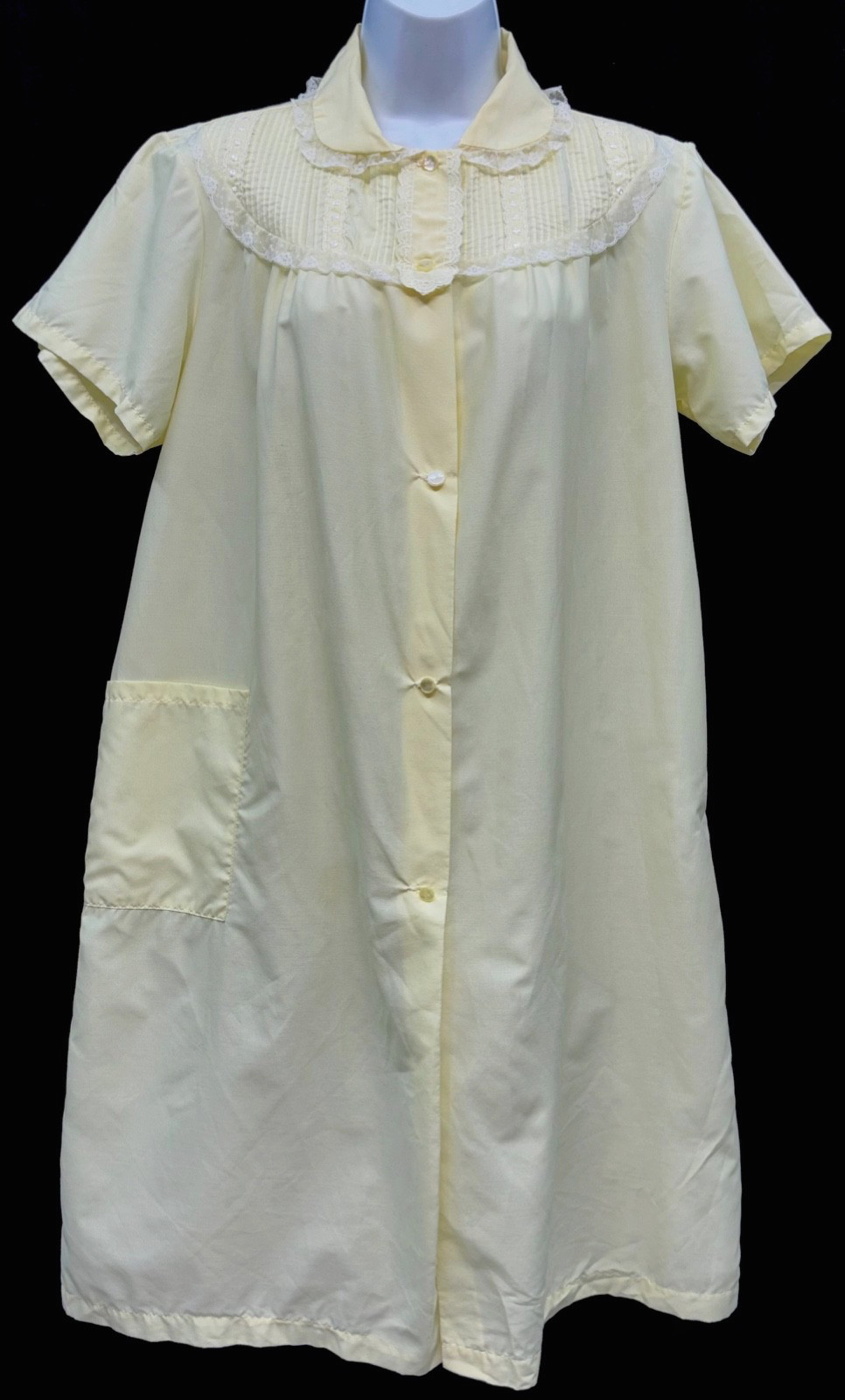 VTG Philmaid Women Size M Button Up Short Sleeve Lightweight Robe Yellow Lace