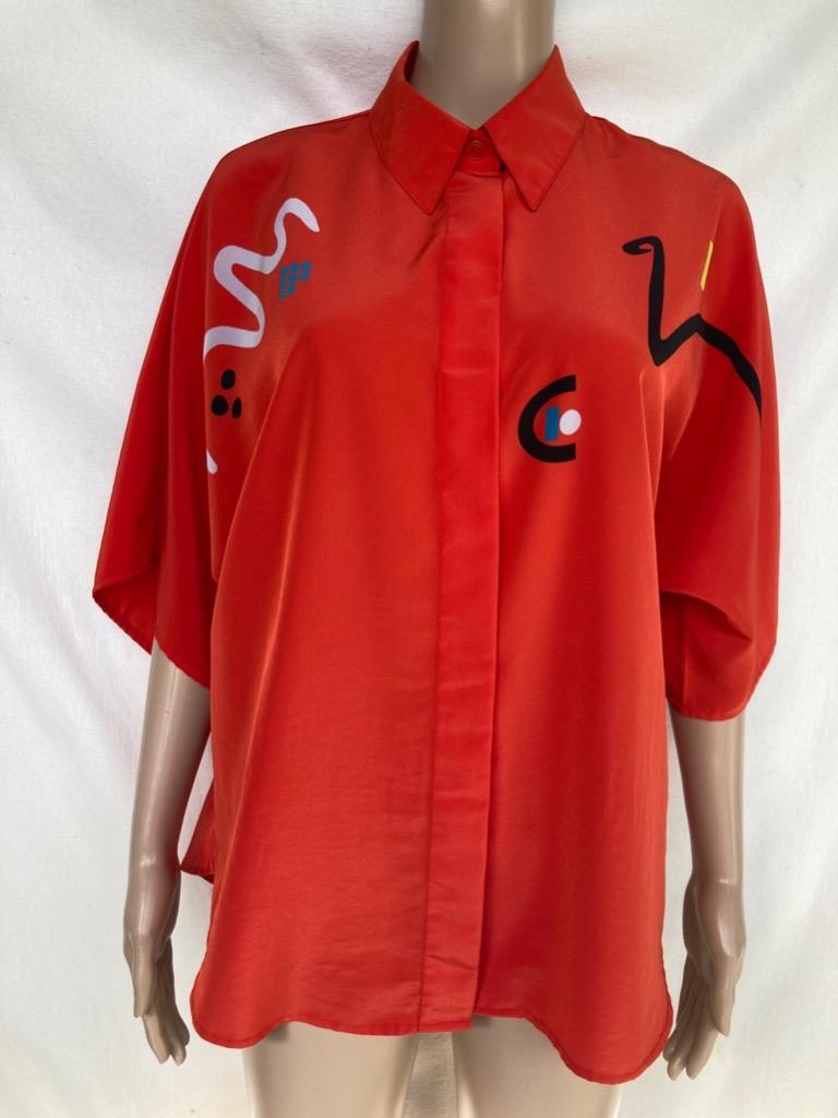 Vintage Modern Art Blouse 14 Geometric Shapes Spirals Doodles Odd Unique MCM Top