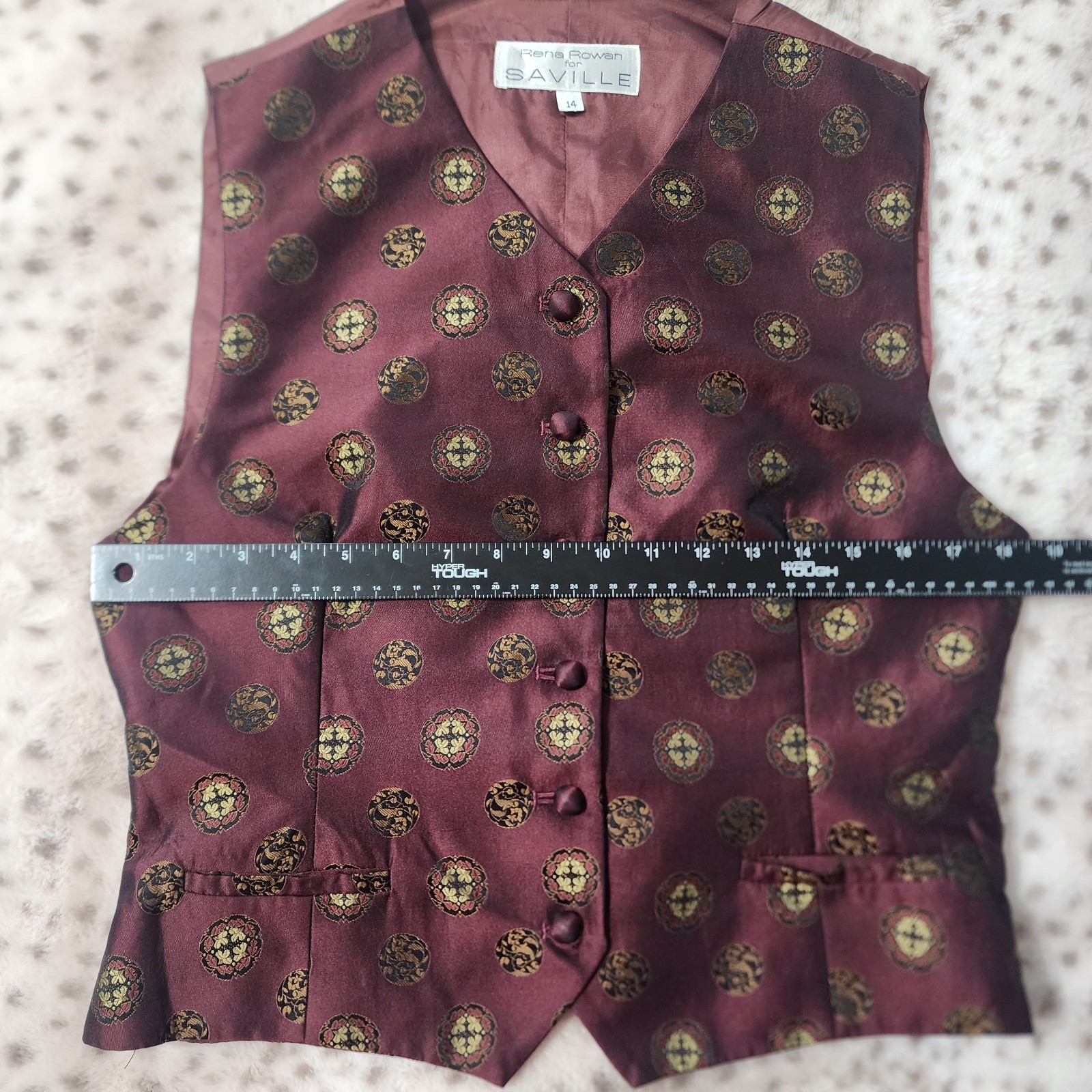 Vintage 90s Rena Rowan For Saville Brocade Vest Size 14