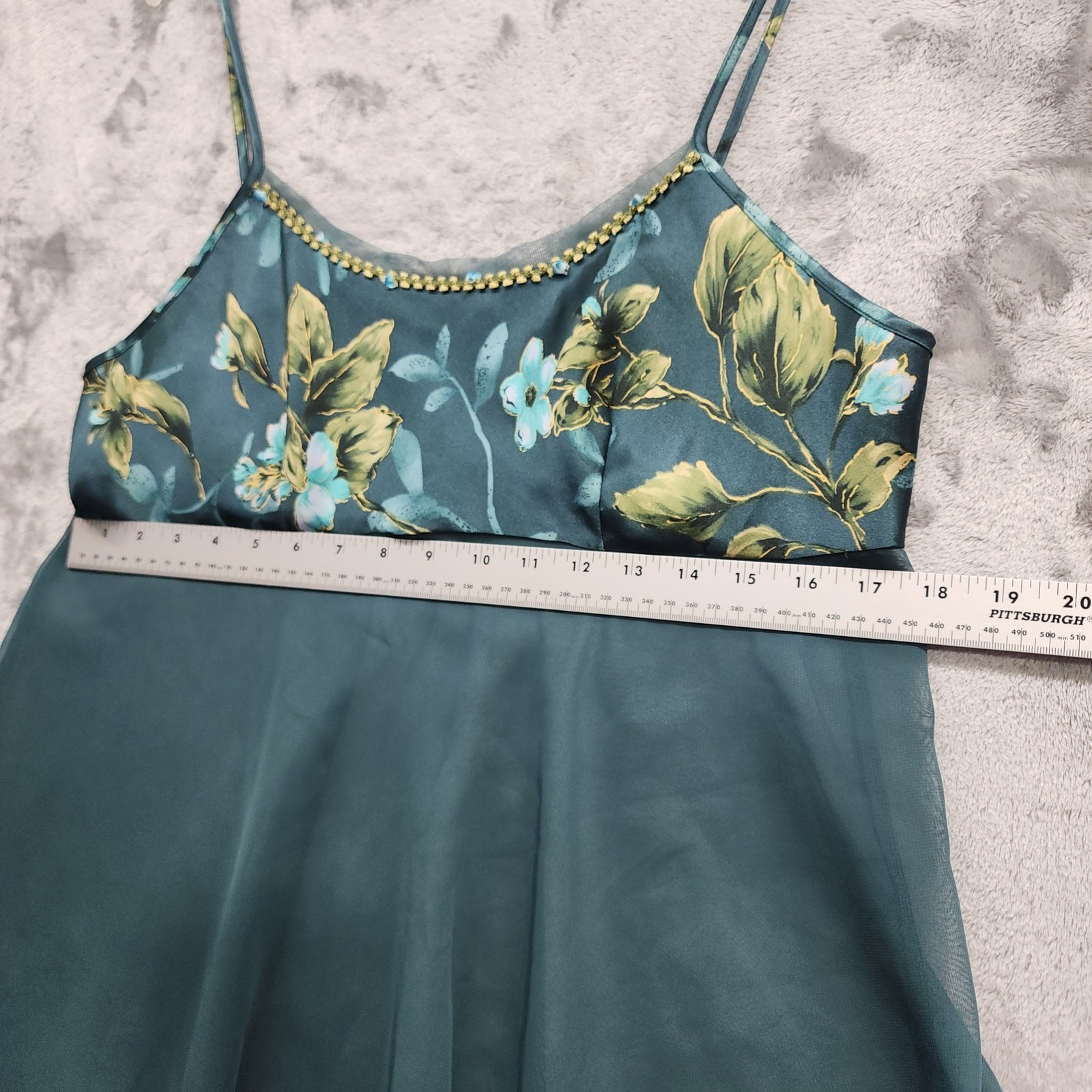 Vintage Secret Treasures Chemise Womens M Green Floral Satin Chiffon Babydoll