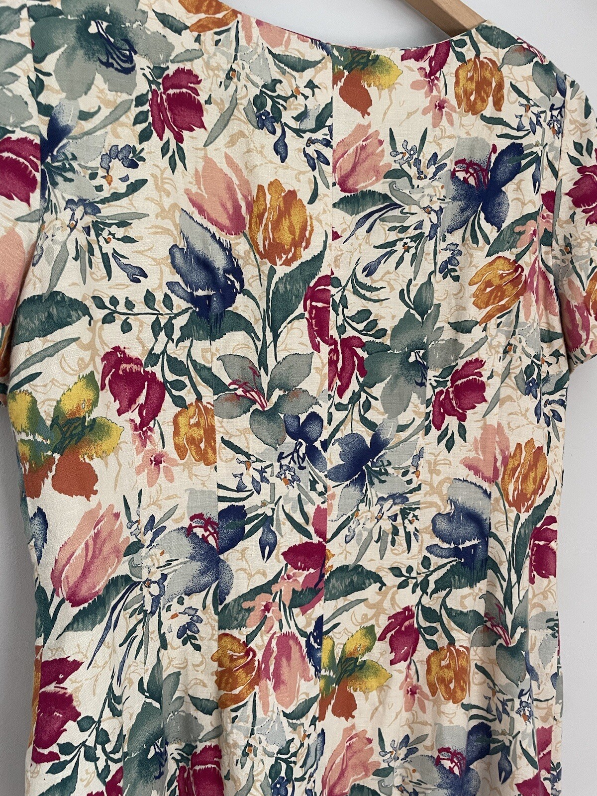 Vintage Maggie London Dress 10 Cottage Core Linen Cotton Button Long 90s Modest