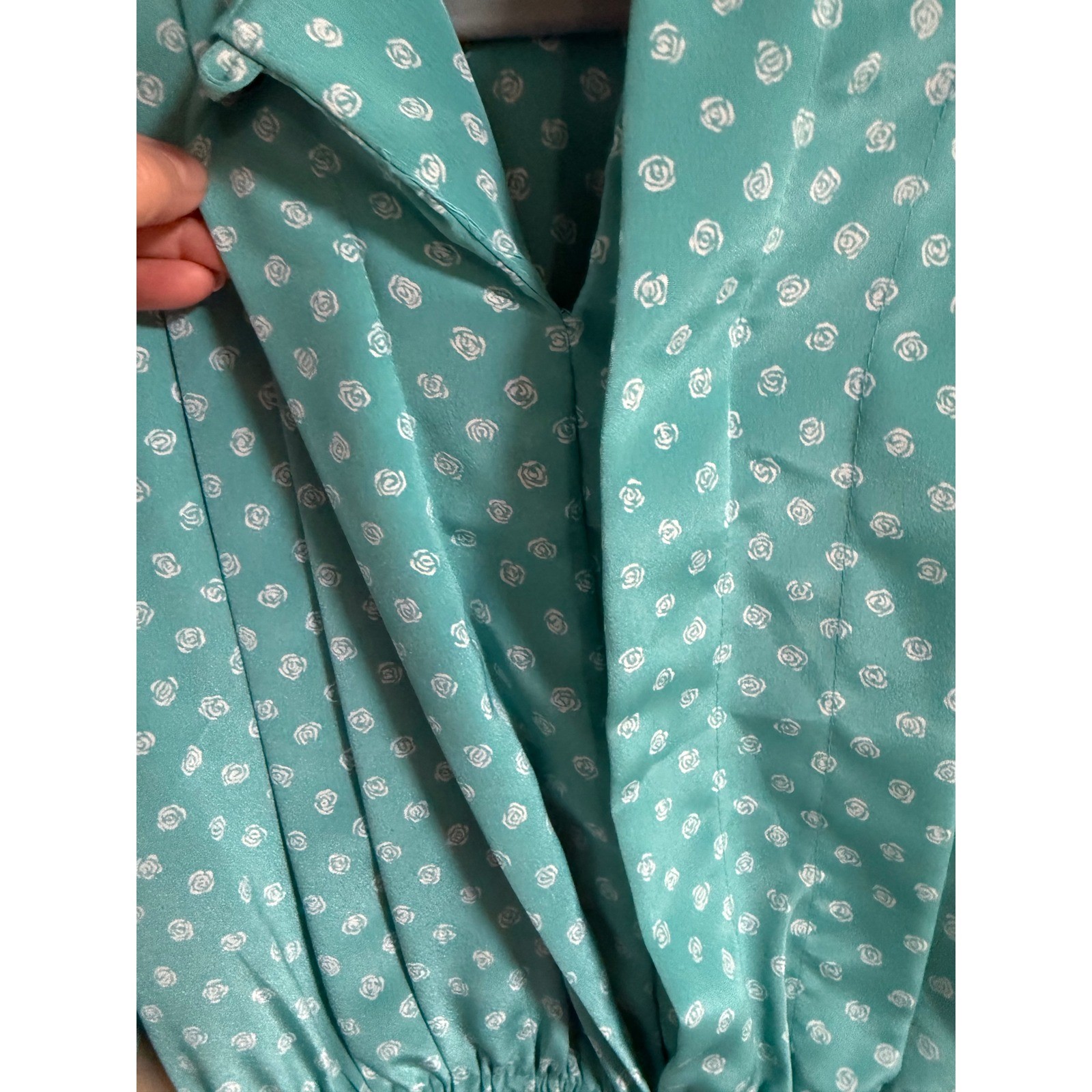 Pellini Petites Von Bramlett Vintage 80s Teal Rose Floral Midi Dress 9/10 USA