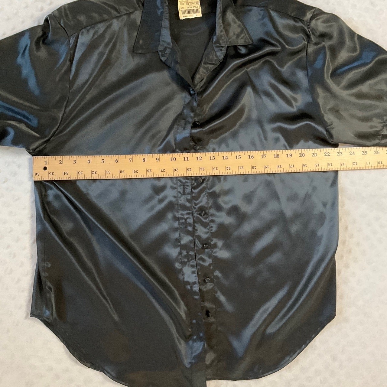 NWT Tangents Black Satin Dressy Silky Collared Short Sleeve Blouse Shirt Size 10