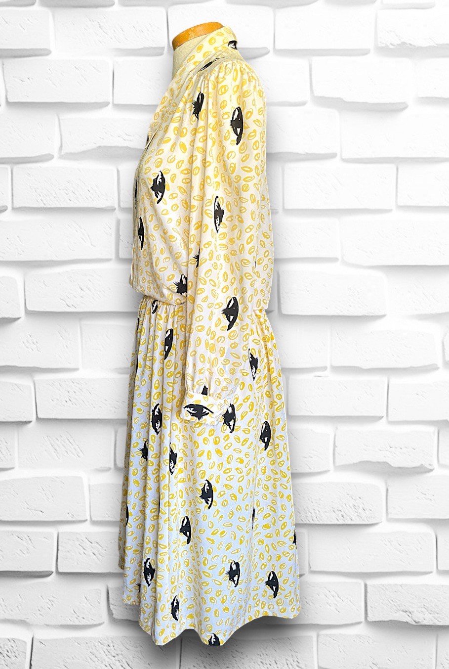 Vintage 1970’s Abstract Yellow & Black Matching Skirt & Shirt Outfit Set