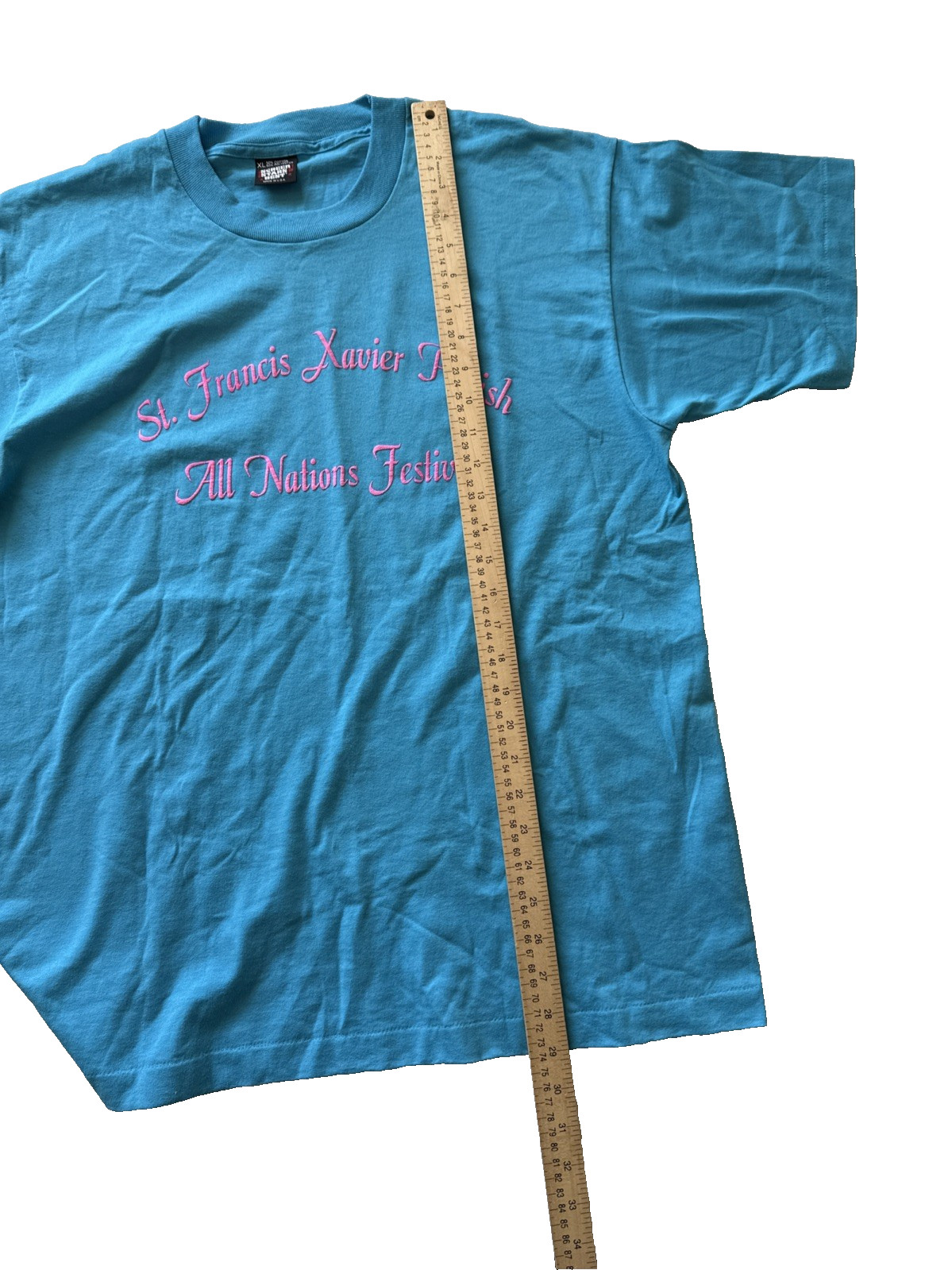 VTG Screen Stars Best T Shirt Blue Pink XL Made USA St Francis Xavier Parish