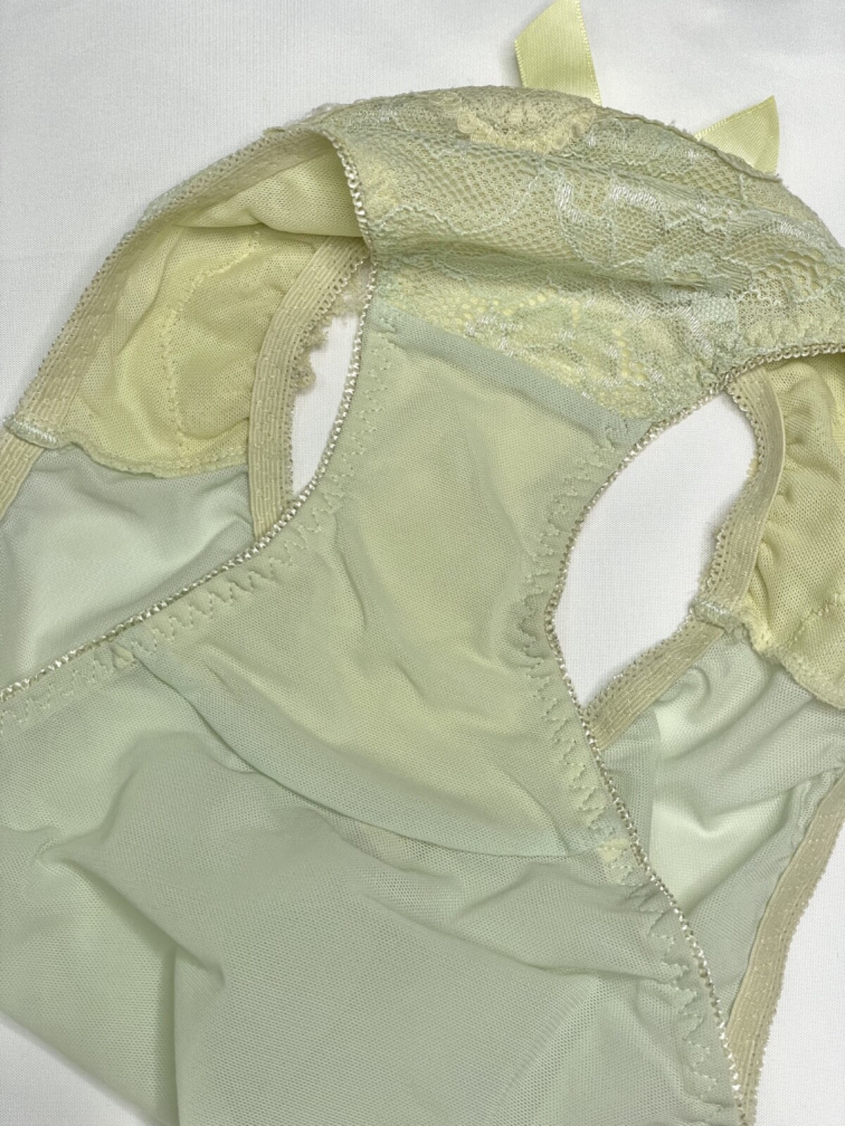 Vintage Silky Pale Nylon Mesh Sissy Panty Sz.5 Floral Lace Briefs Hip 34-37″
