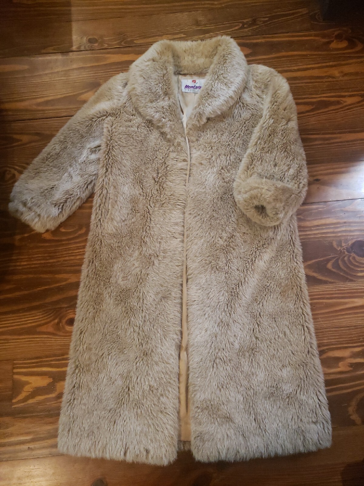 Vintage Monterey Fashions Faux Fur Beige/Brown 3/4 Coat