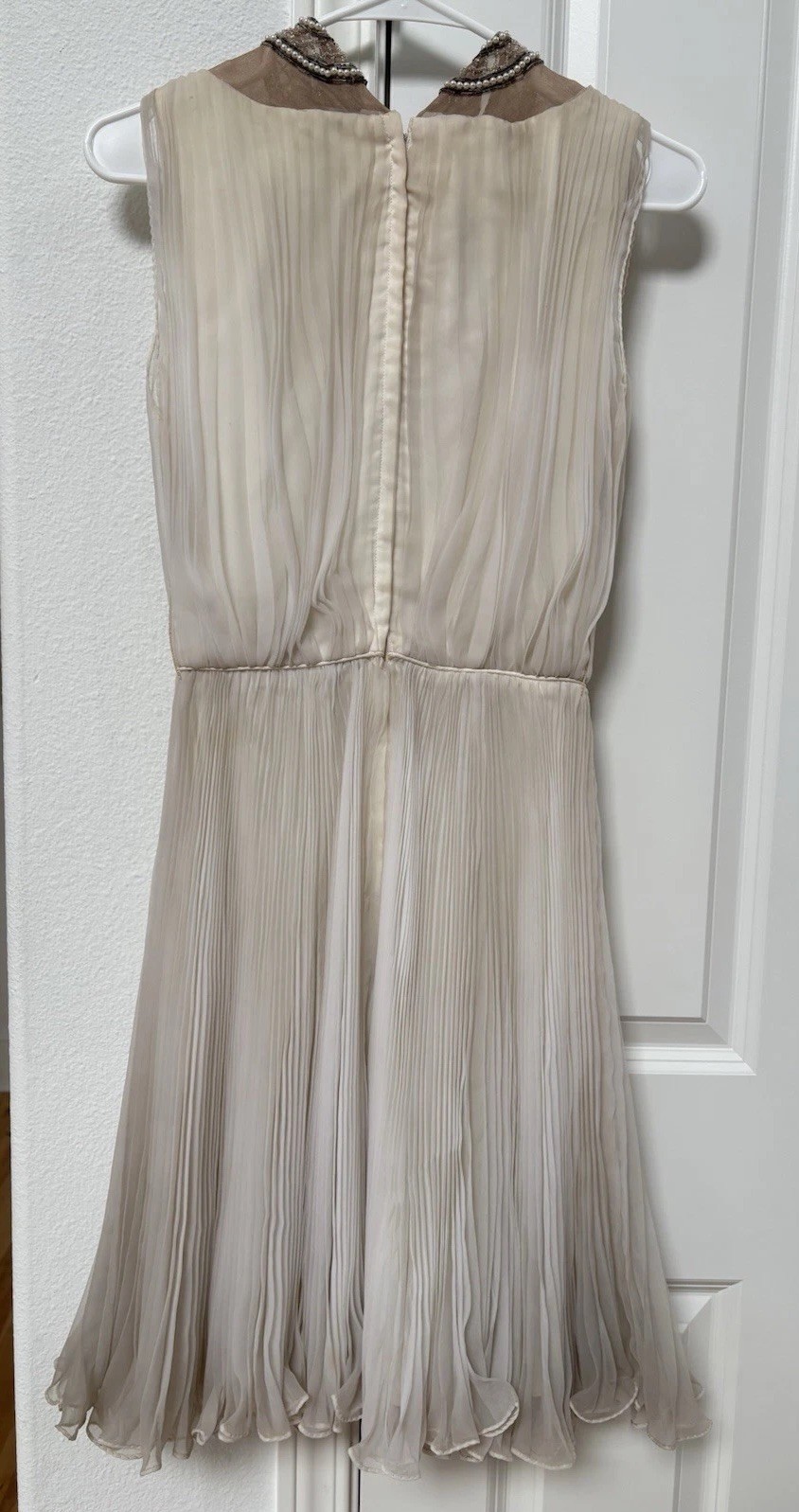 Vintage 60s Jack Bryan Ivory Beaded Pleated Ruffle Cocktail Dress Gatsby S/M