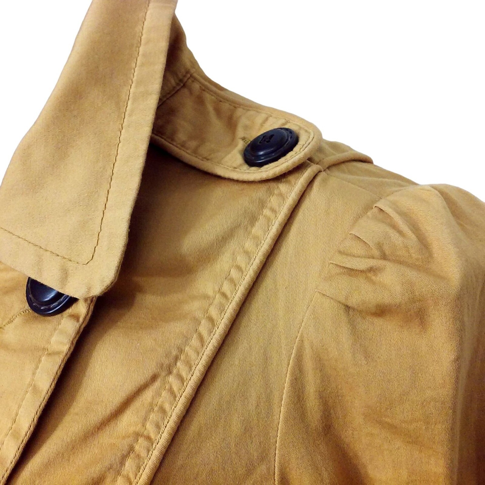 Vintage 90s American Rag Pea Coat Crop Jacket -S Pockets Buttons Safari Mustard
