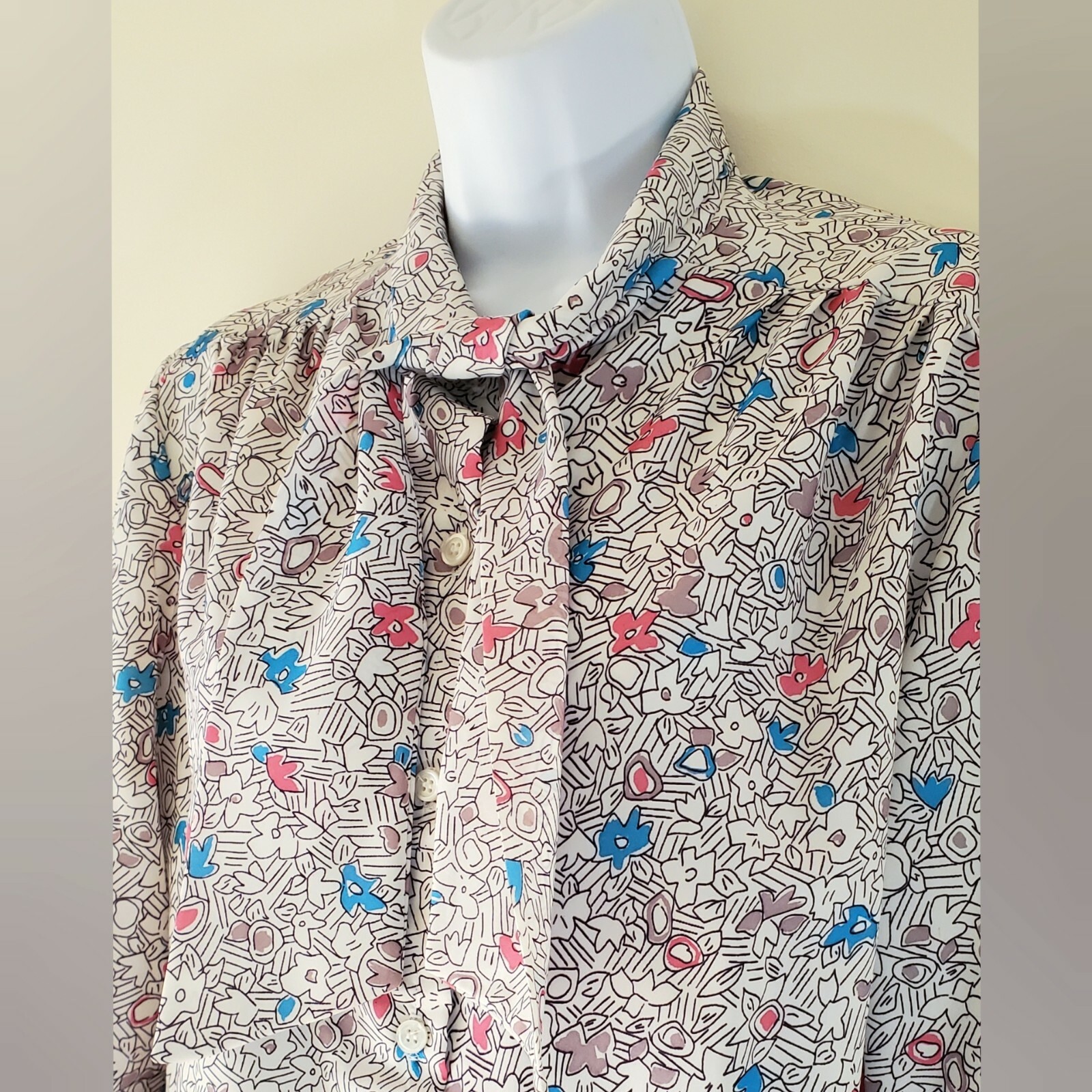 Vintage 1970’s CAPE COD MATCH MATES long-sleeve lavallière floral blouse Sz XL